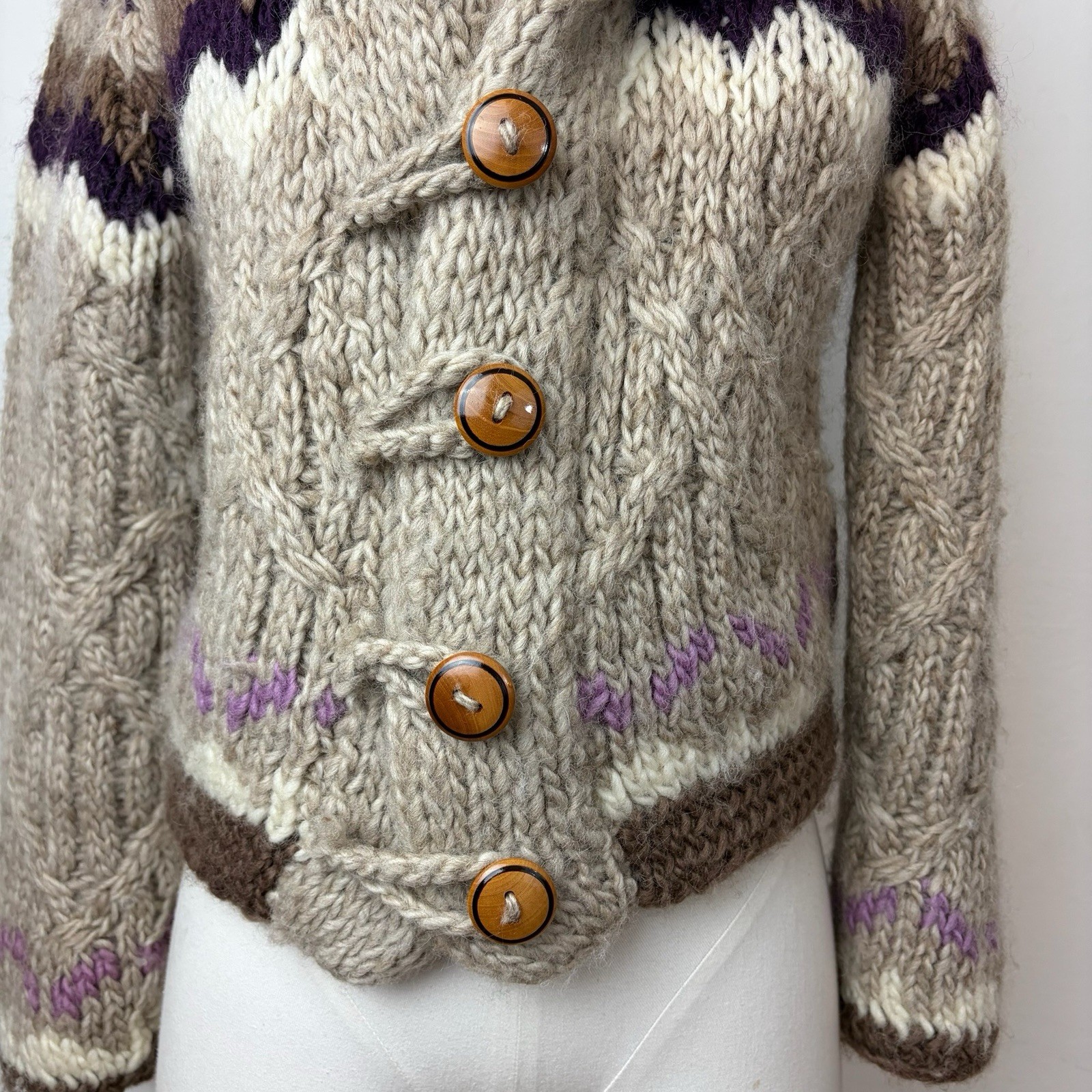 70’s 80’s Mexican Wool Cableknit Sweater Jacket Cowichan Angela Campos De Morris