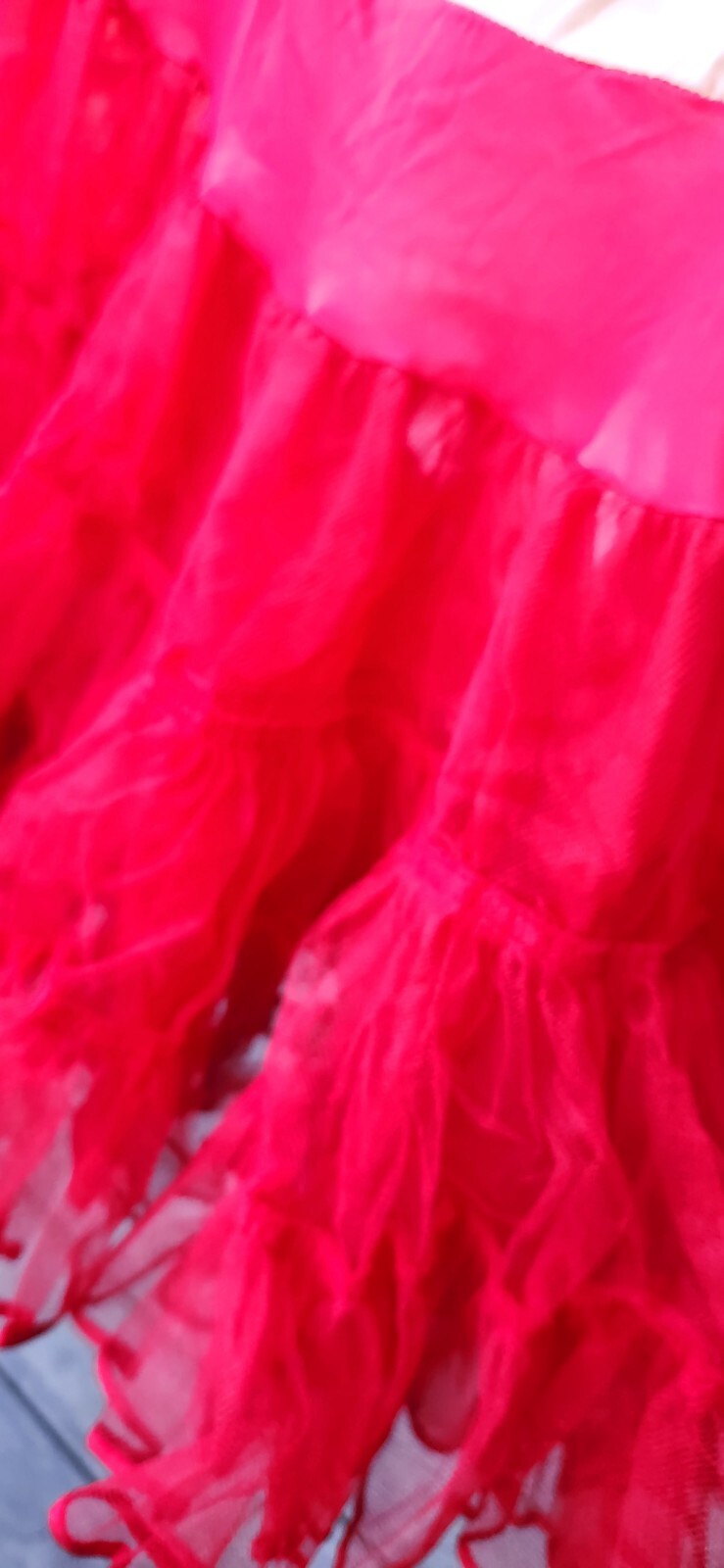 VTG 60’s MALCO MODES RED CHIFFON RUFFLED TIERED PETTICOAT SLIP USA Vanity Fair S
