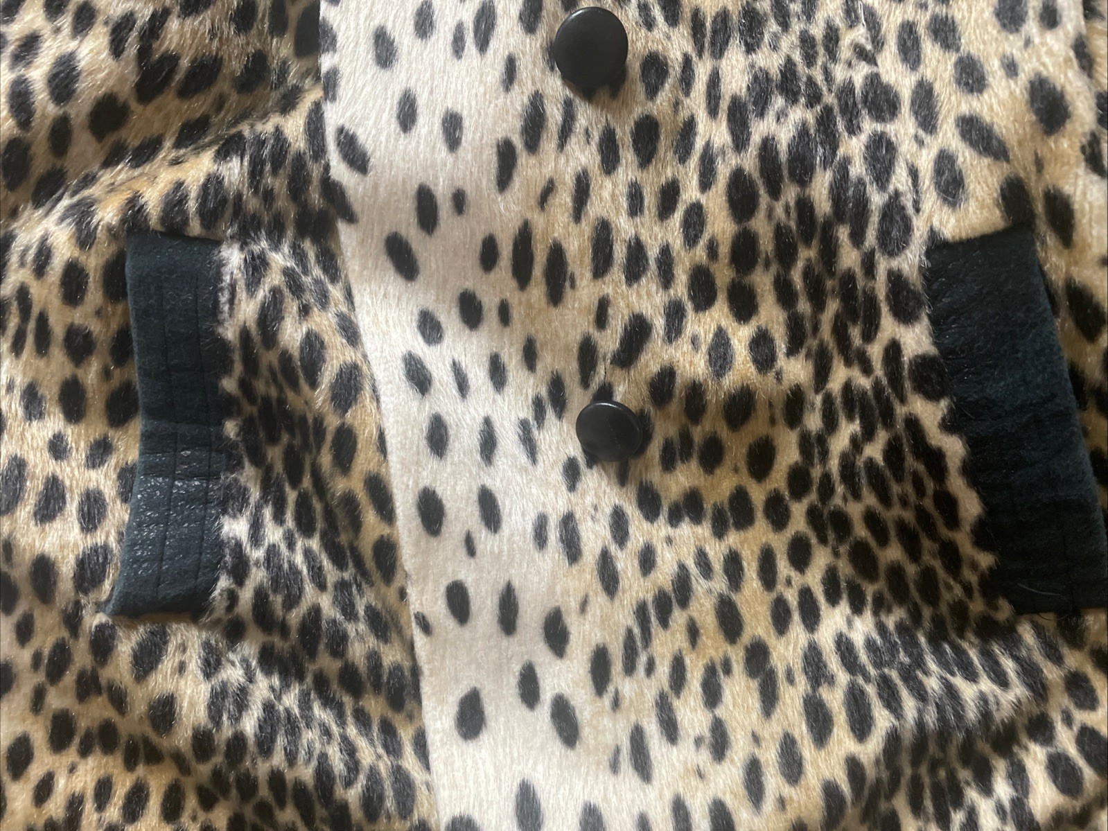 RARE Vintage 1960s Faux Leopard Swing Coat Safari Pinup Rockabilly La France M