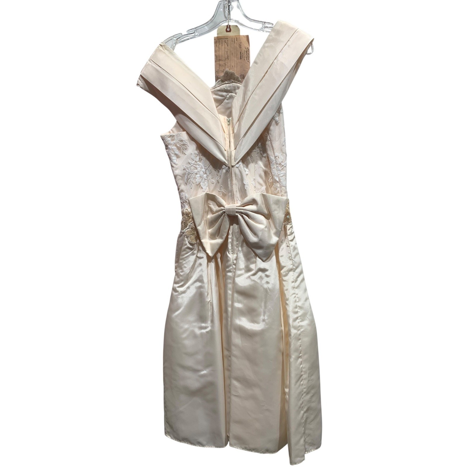 Vintage Scott McClintock Champagne Embroidered Satin Bow Back Party Dress Size 8