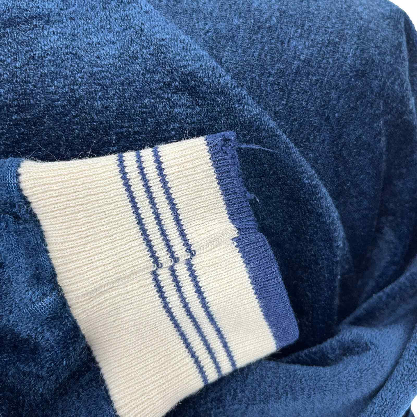 Vintage 70’s Track Jacket Terry Cloth Velour Full Zip Navy Stripe Large
