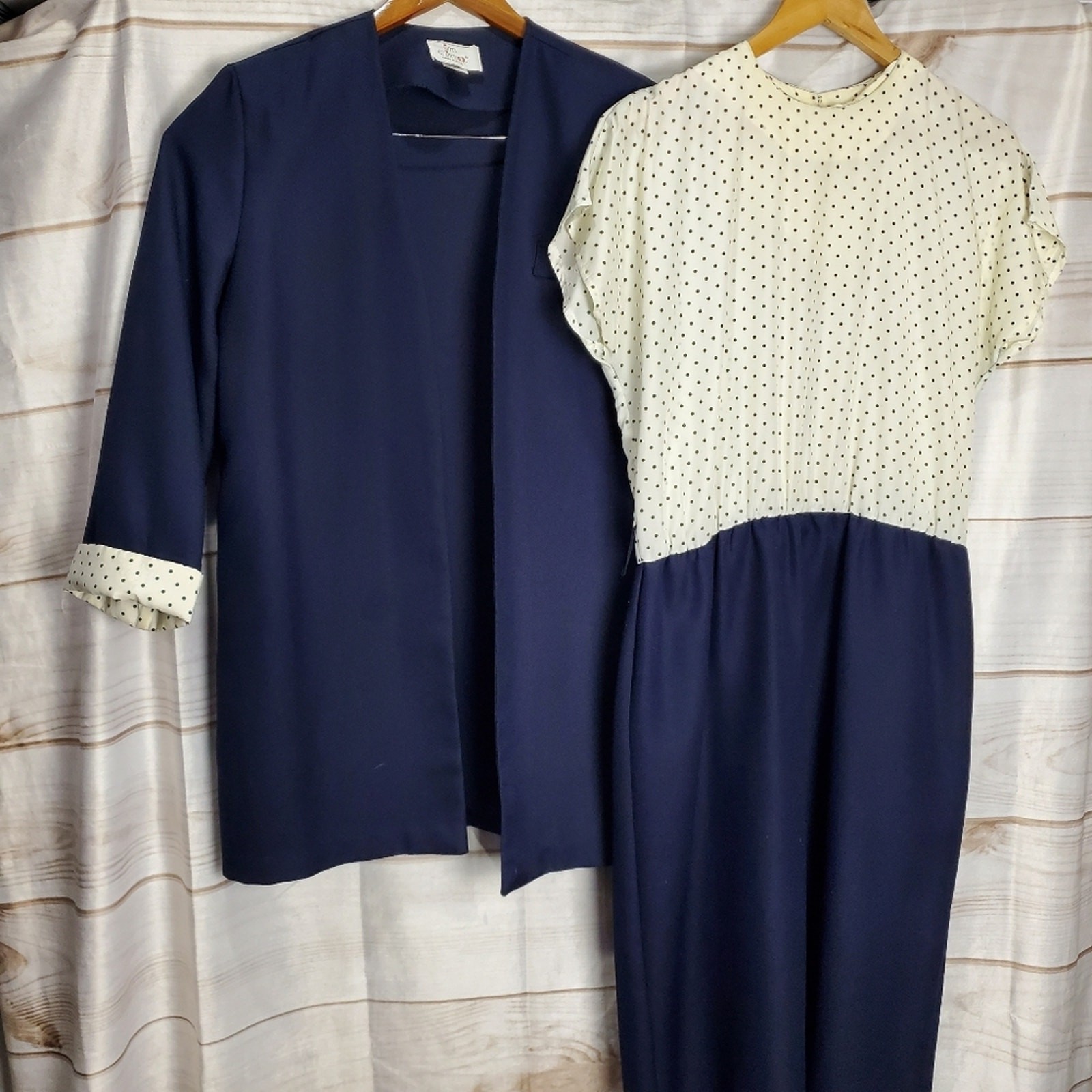 Vintage Dress Womens Size 14 80s In Cinq Blue Red Polka-Dot Retro Blazer Midi