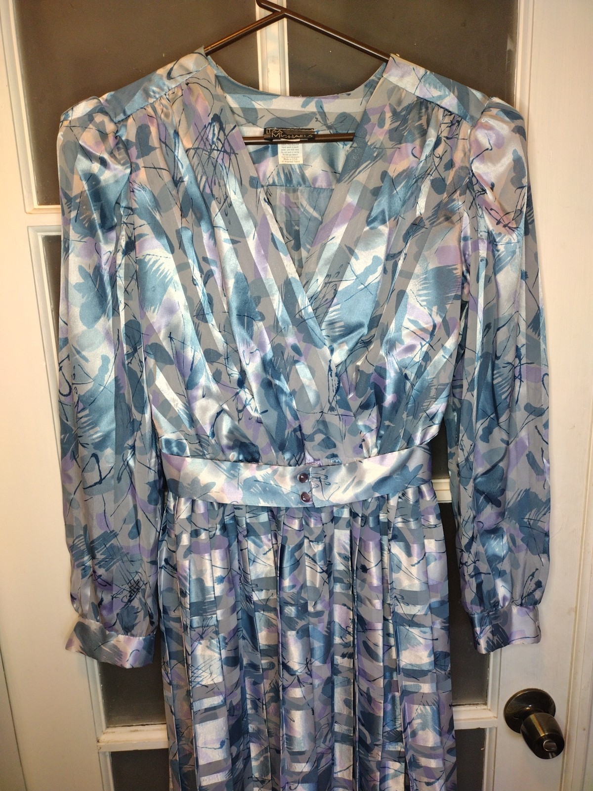 VINTAGE 1980s LISA MICHAELS FLORAL DRESS SIZE 12 POLYESTER W/ BELT USA Made VTG