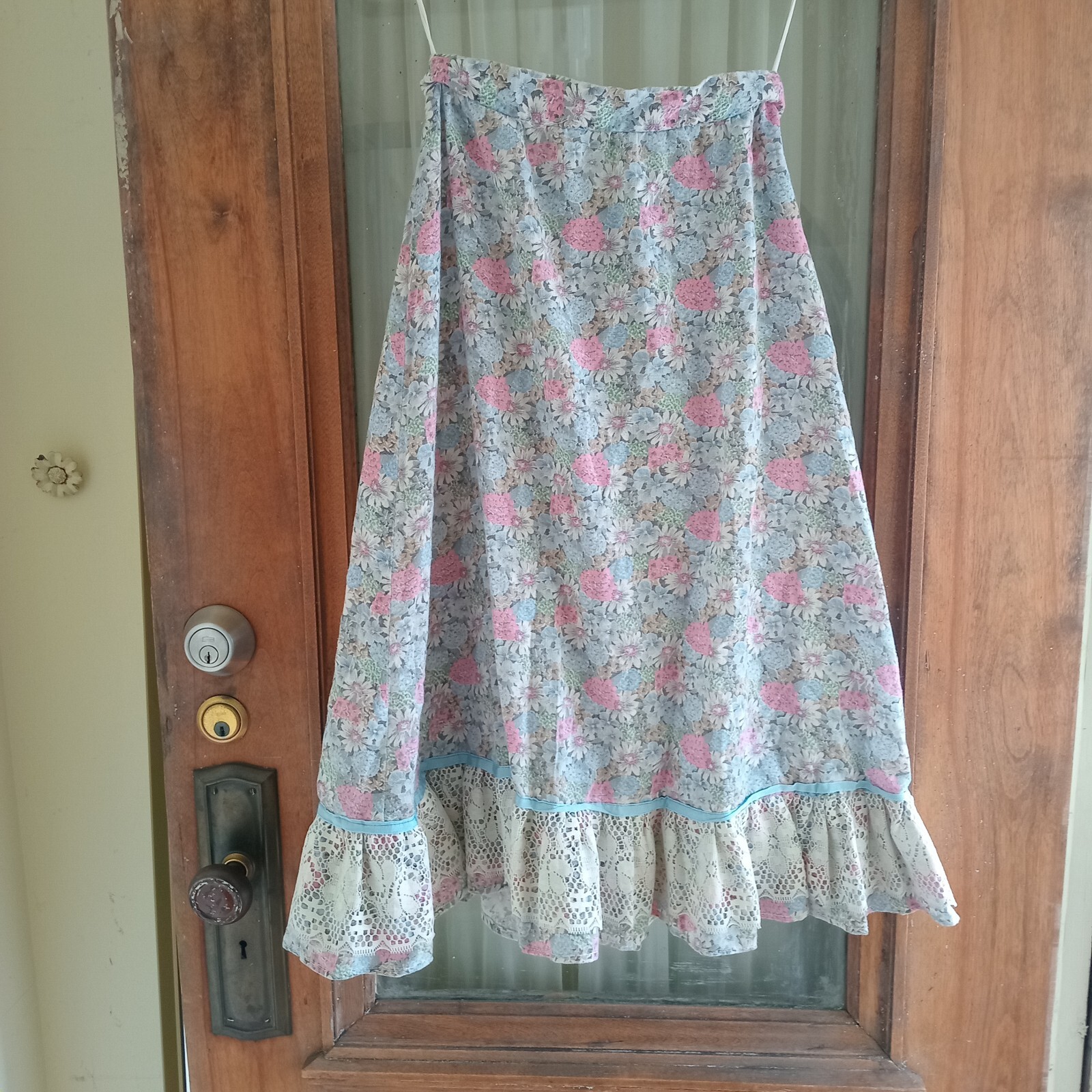 Vintage 70s Pastel Blue Floral 2 Piece Shirt Skirt Set S Hippie Boho Festival S