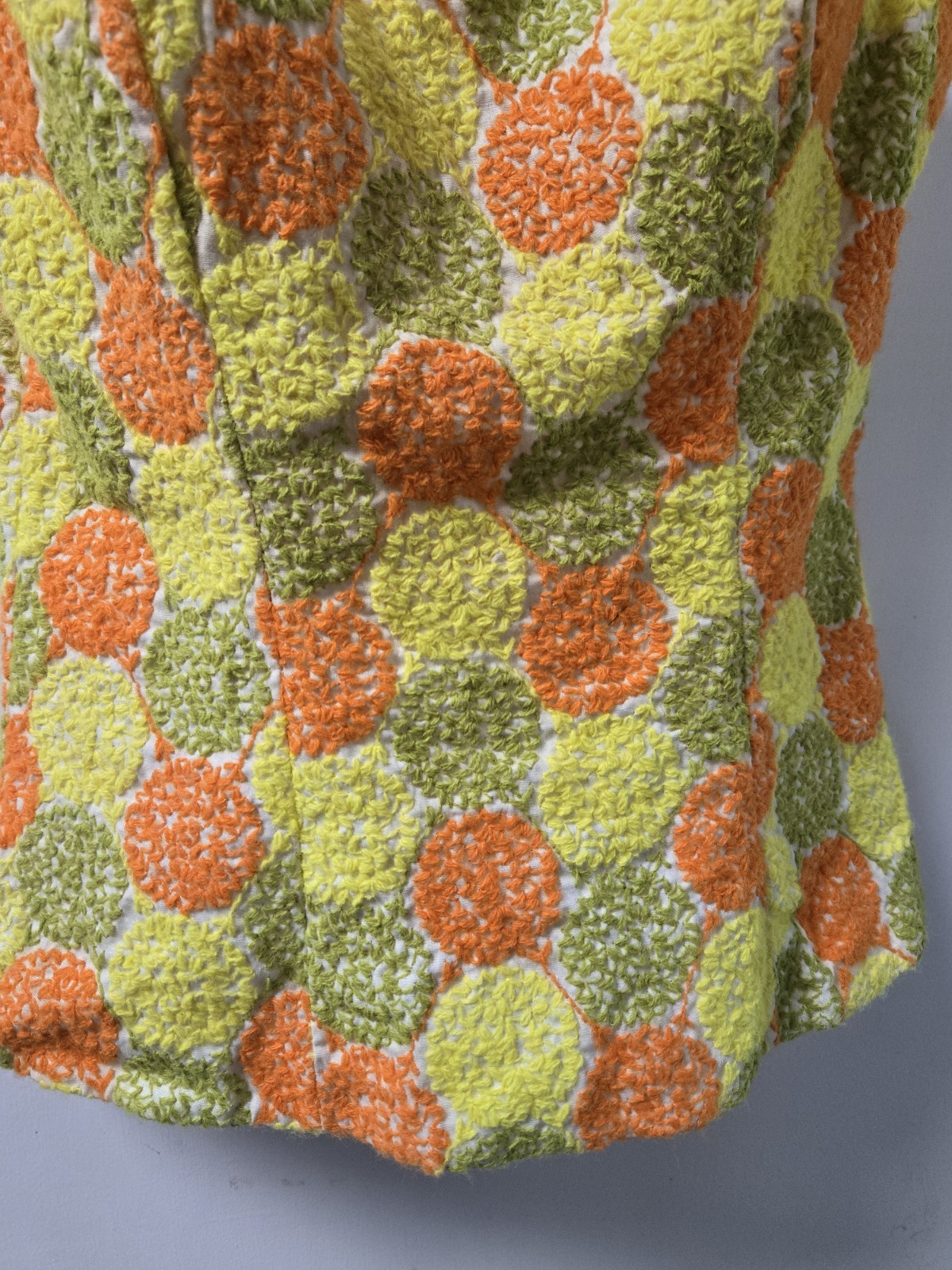 Vintage Bathing Suit Mod Green Orange Yellow Dots 2 Piece 34 Sz 12 M 1960s 70s