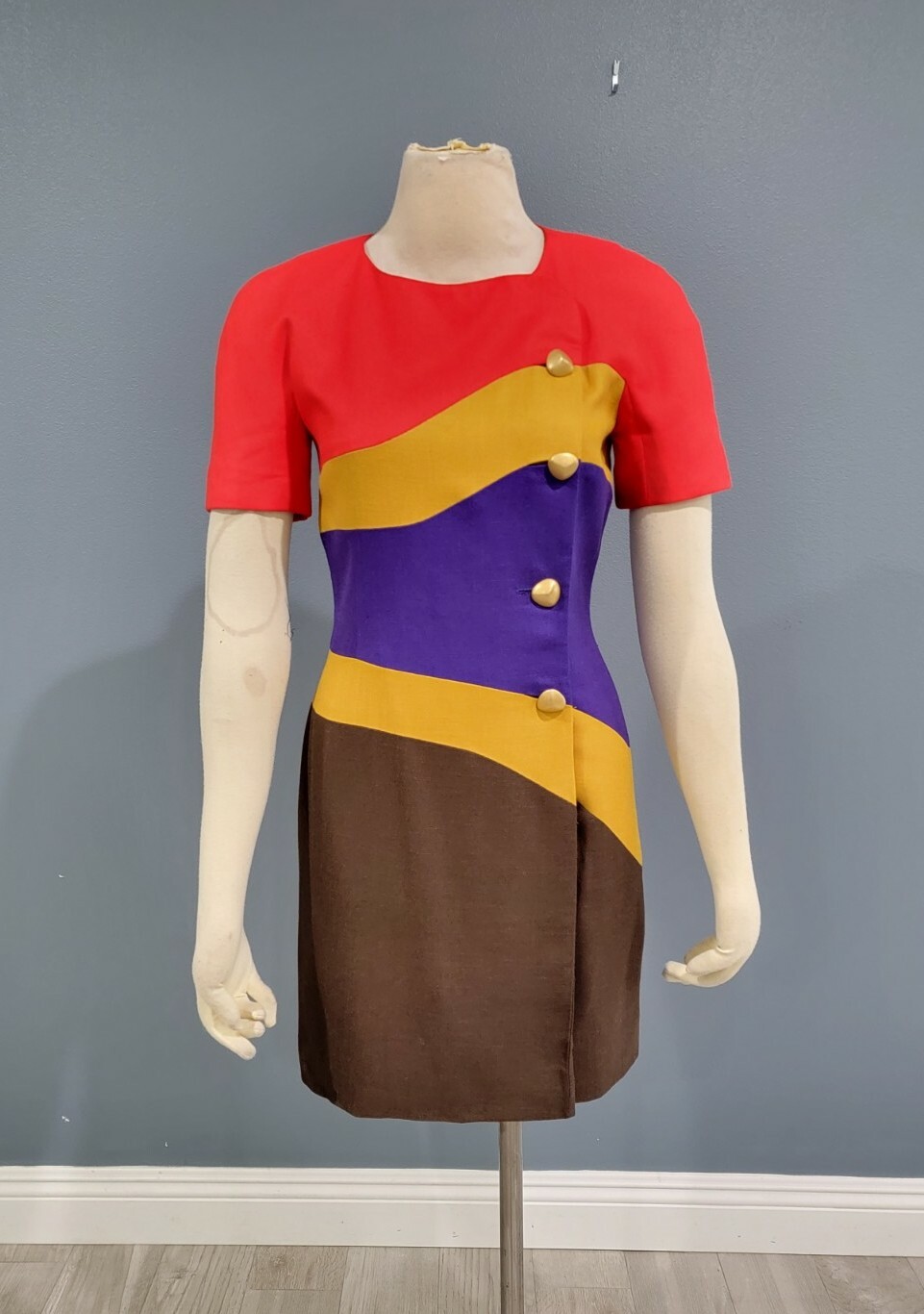 Vintage CONSTANCE SAUNDERS color block mini dress 2