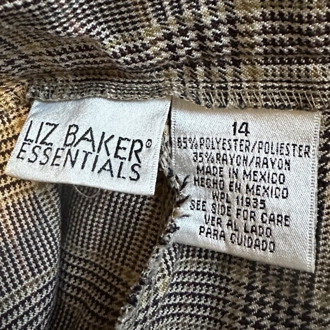 Vintage Liz Baker Brown Plaid Tapered Trousers Pants Women’s Sz 14 Academia Fall