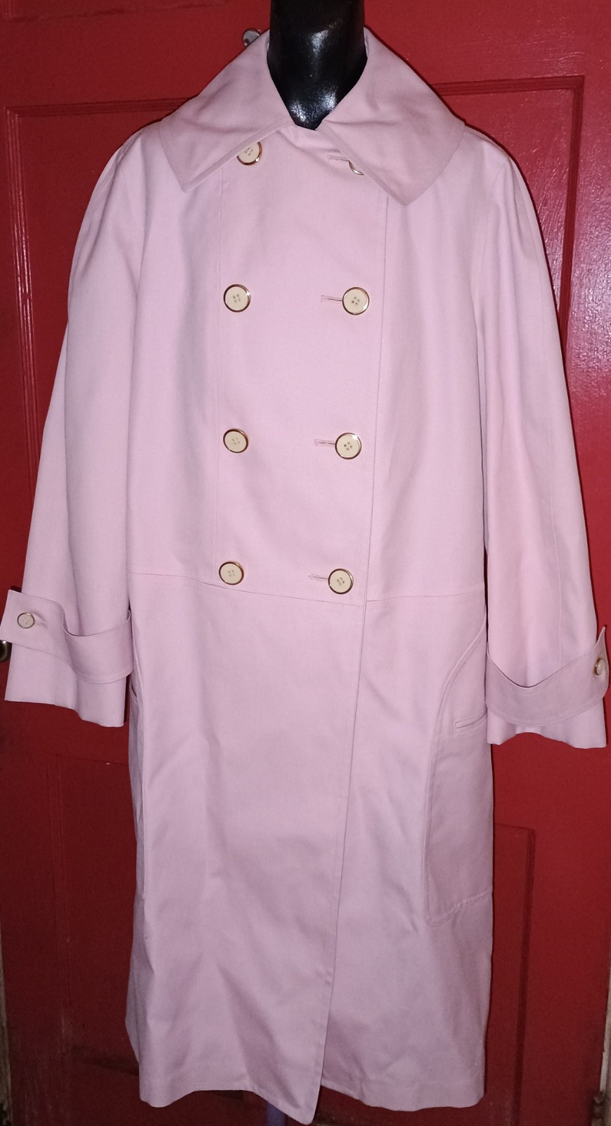 Vintage Misty Harbor DBL Breasted Trench Rain Pink Sz 14 Reg Fully Lined