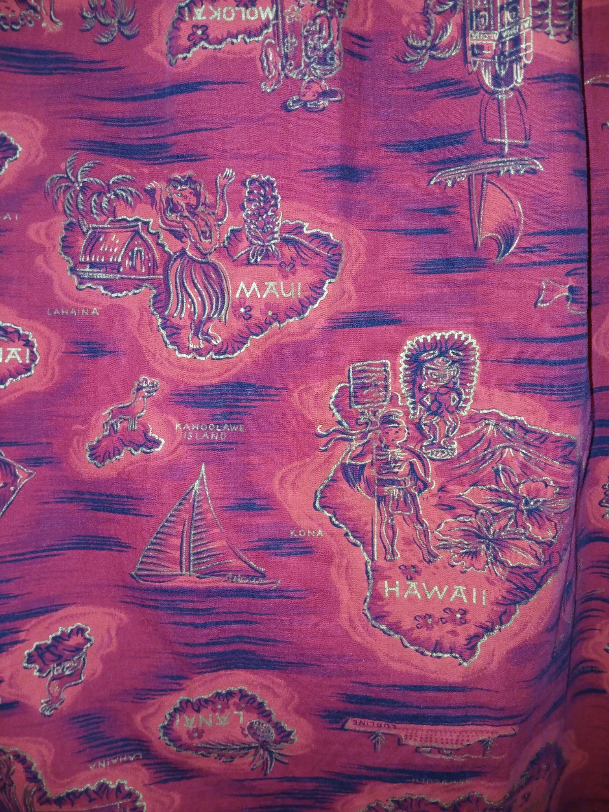Vintage 70s Hawaiian Modes Red Island Cotton Muumuu Caftan Tiki Oasis Dress S