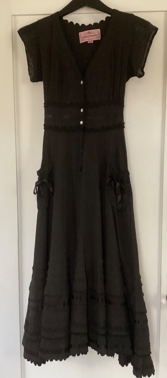 Vintage Black 100% Cotton Long dress. made in India. 1977. Small