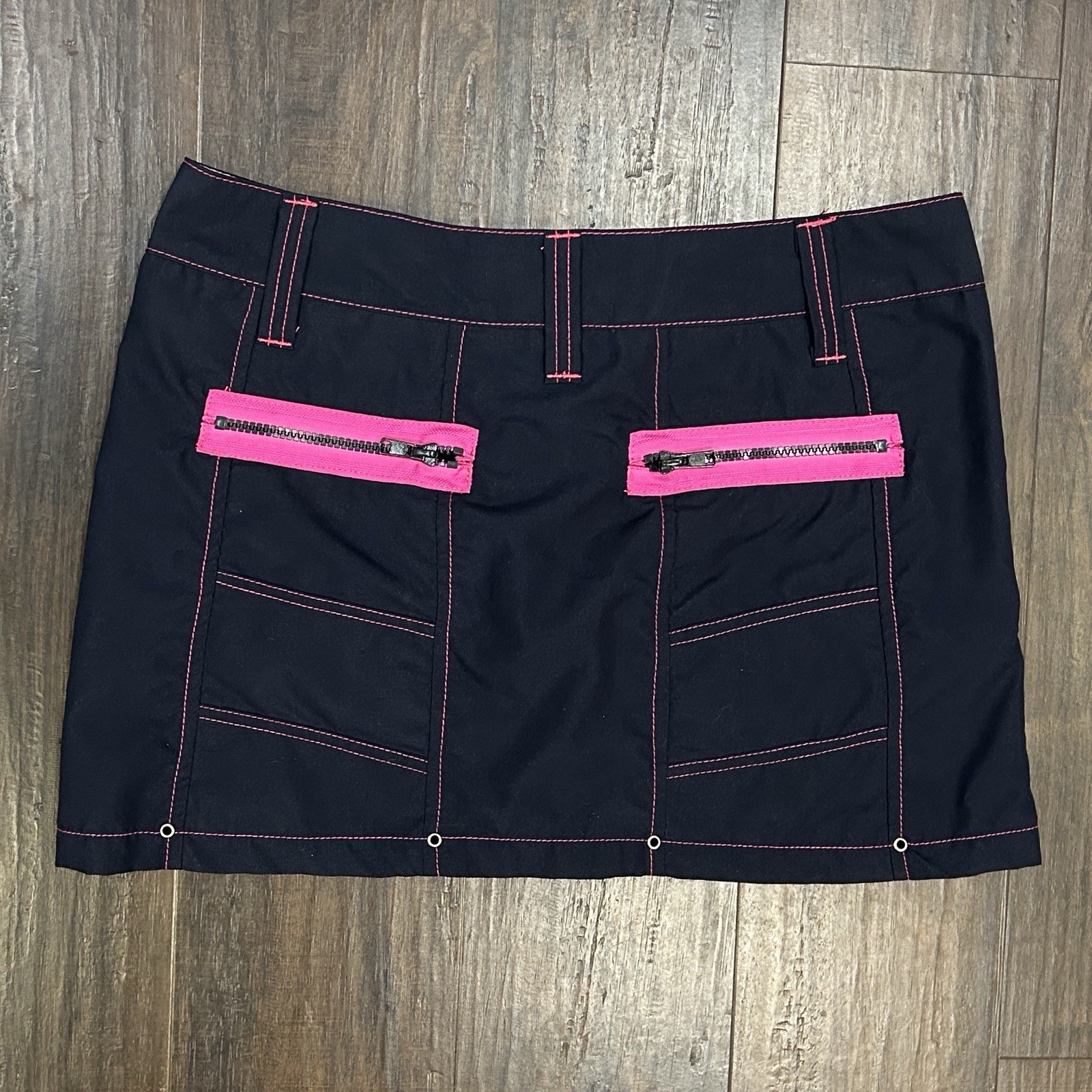 Vtg Y2K MacGirl MacGear Rave Mini Skirt Blue Pink Contrast Stitch Zip Cyber MD