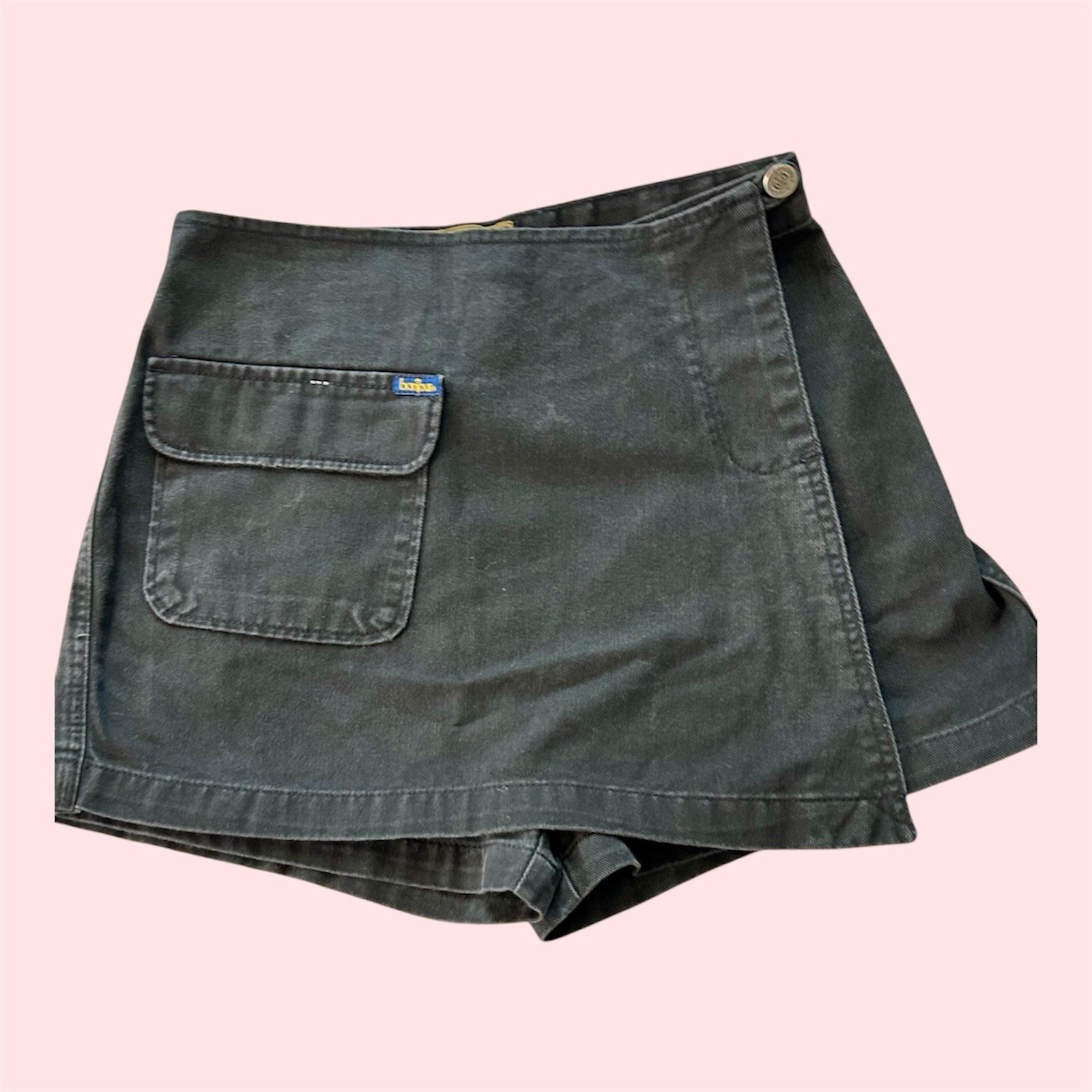 Vintage Bonjour Jeans Black Denim Skort Faux Wrap Short Shorts Skirt 13/14