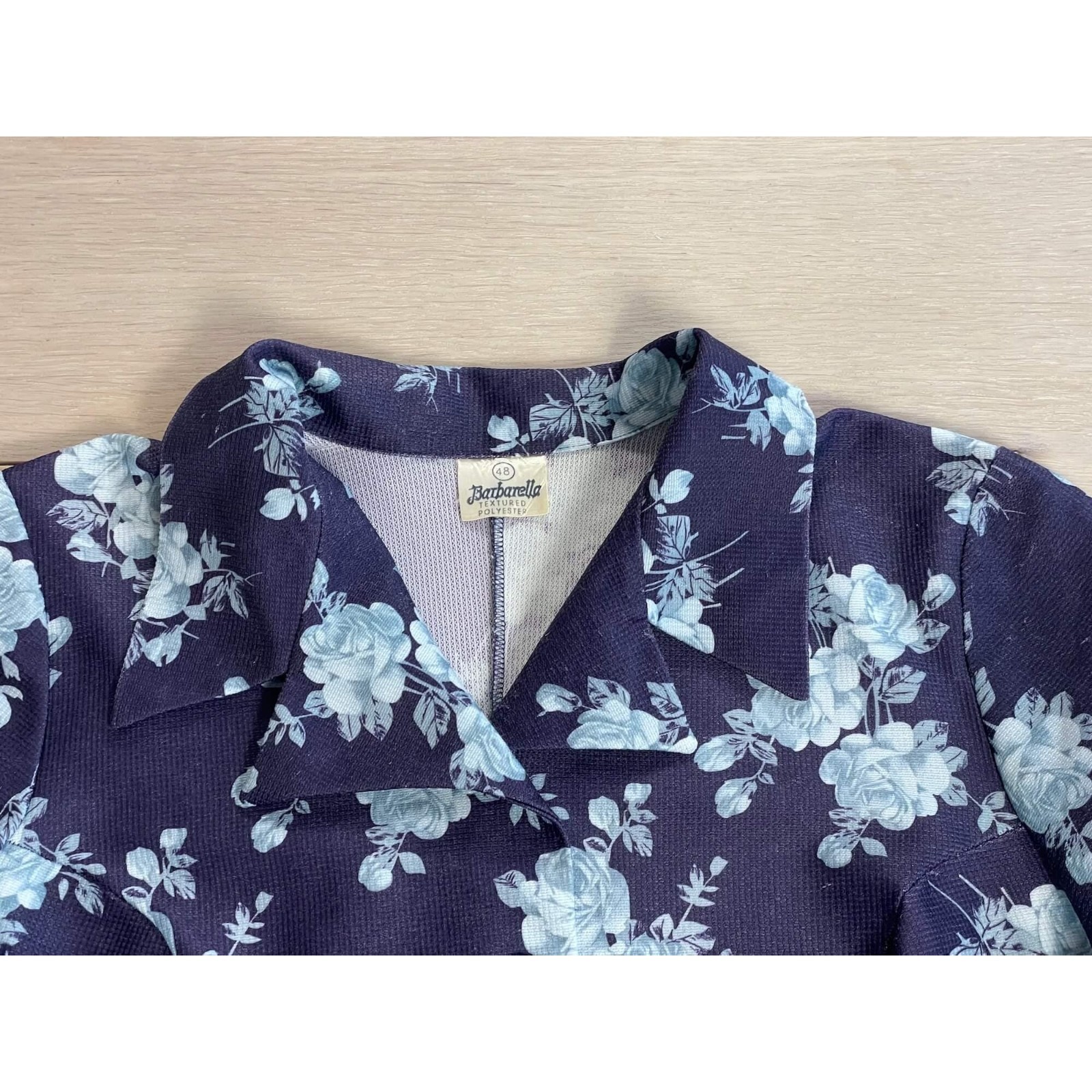 Vintage 70s Floral Print Shirt Dress – Barbarella Navy Blue XL