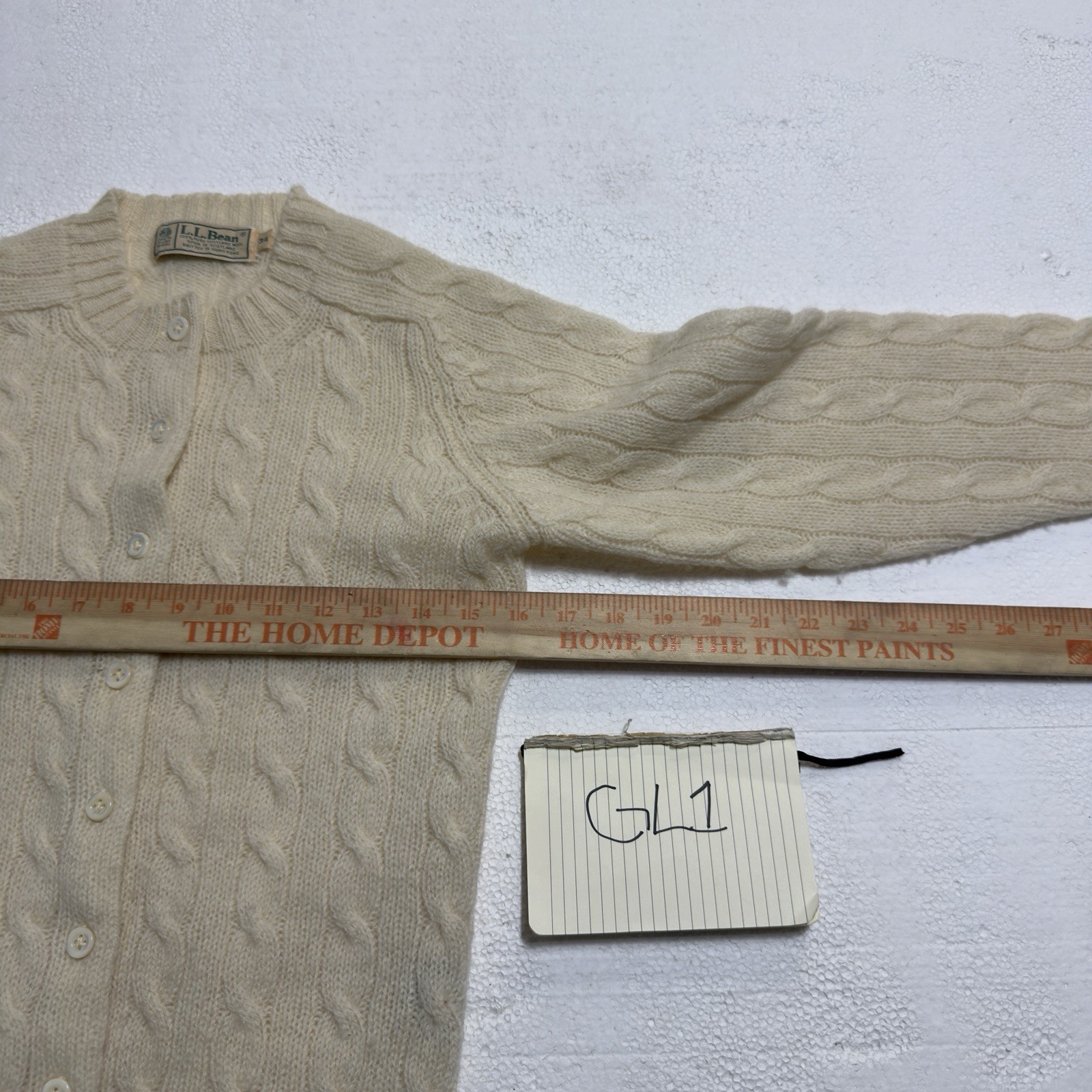 Vtg LL Bean 100% Cable Knit Cardigan Sweater Size 34