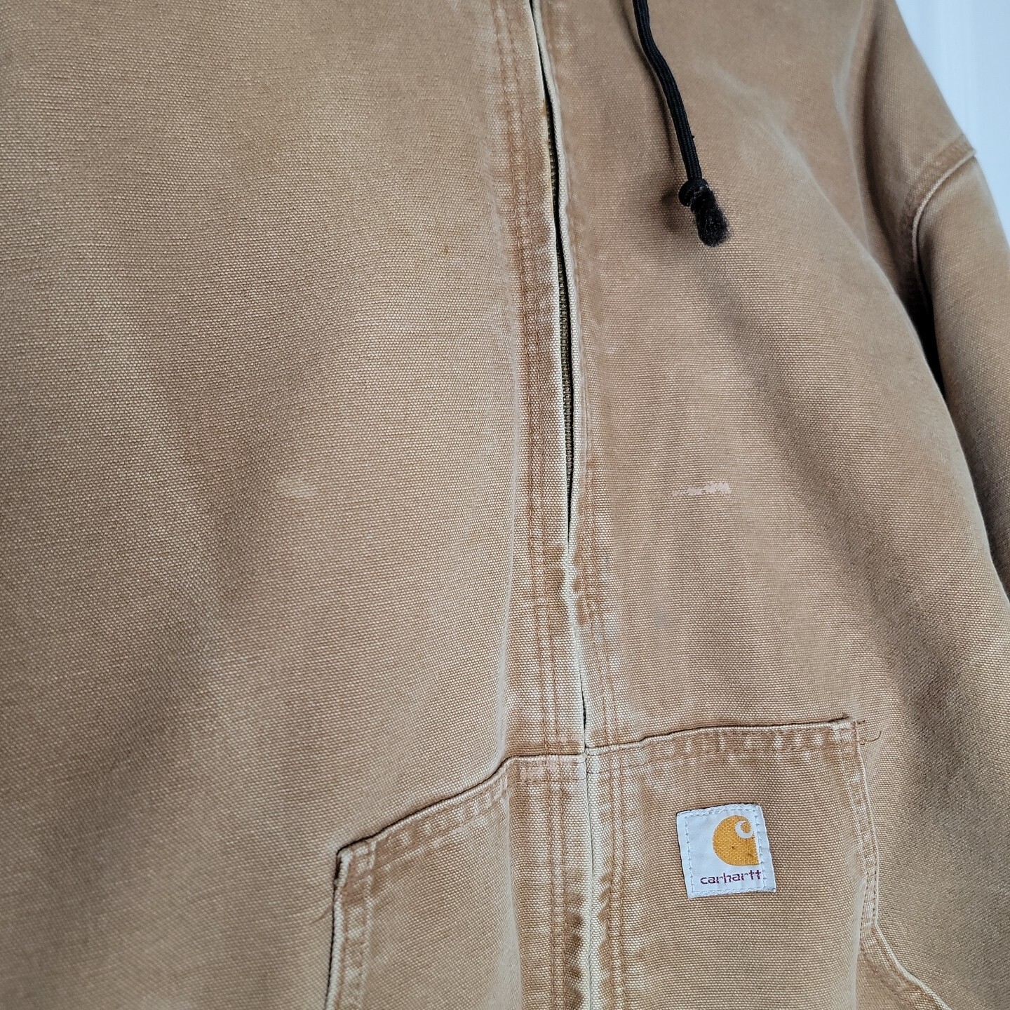 Carhartt For Women Large Tan Brown Hooded Jacket Distressed Worn Vintage Vtg