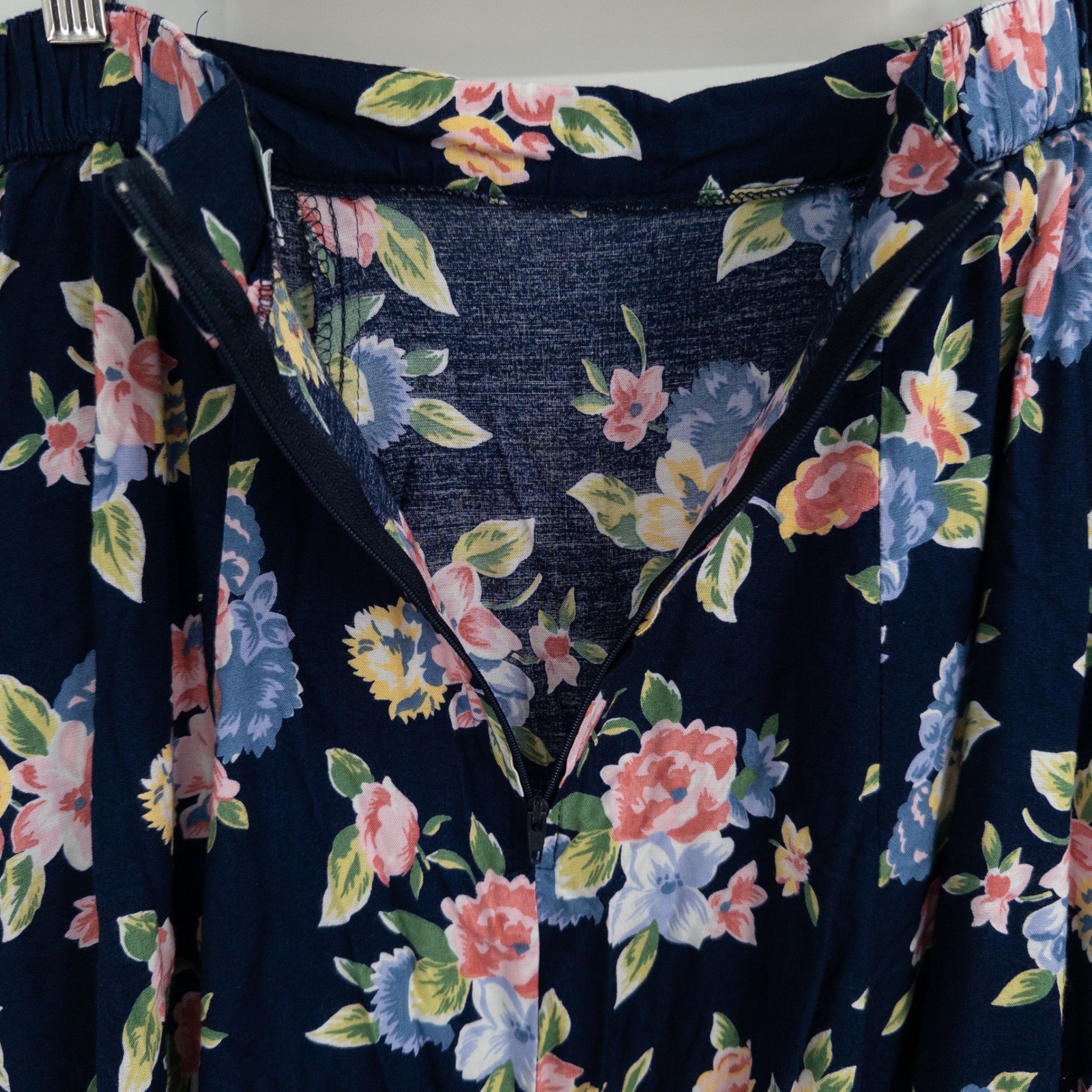 Vintage 90s Floral Midi Skirt Womens Medium Navy Blue Miss Honey Butter Mom