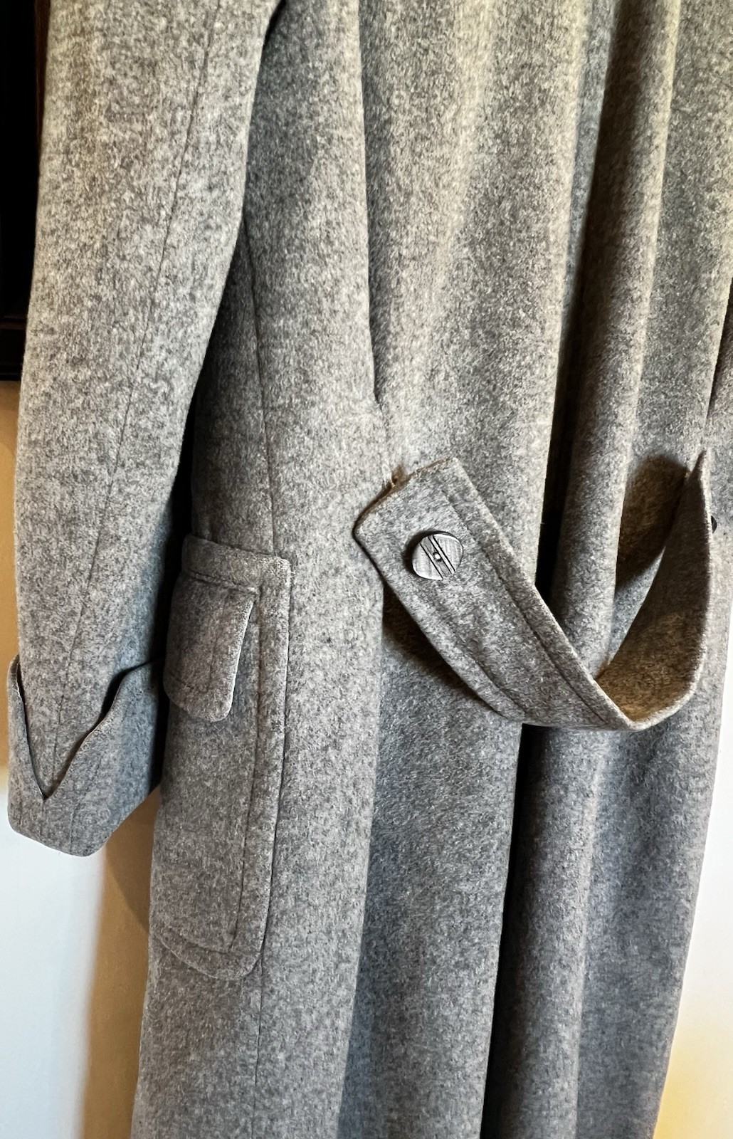 Celine Paris Gray Cashmere Wool Long Women Coat Made In France Padded Shoulders