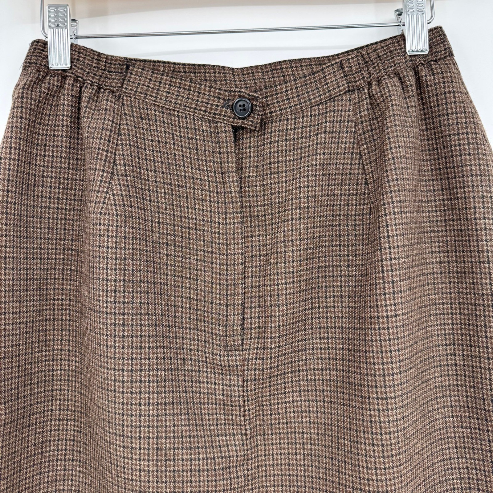 Briggs New York Vintage Brown Houndstooth Pencil Skirt High Waist Lined Size 10