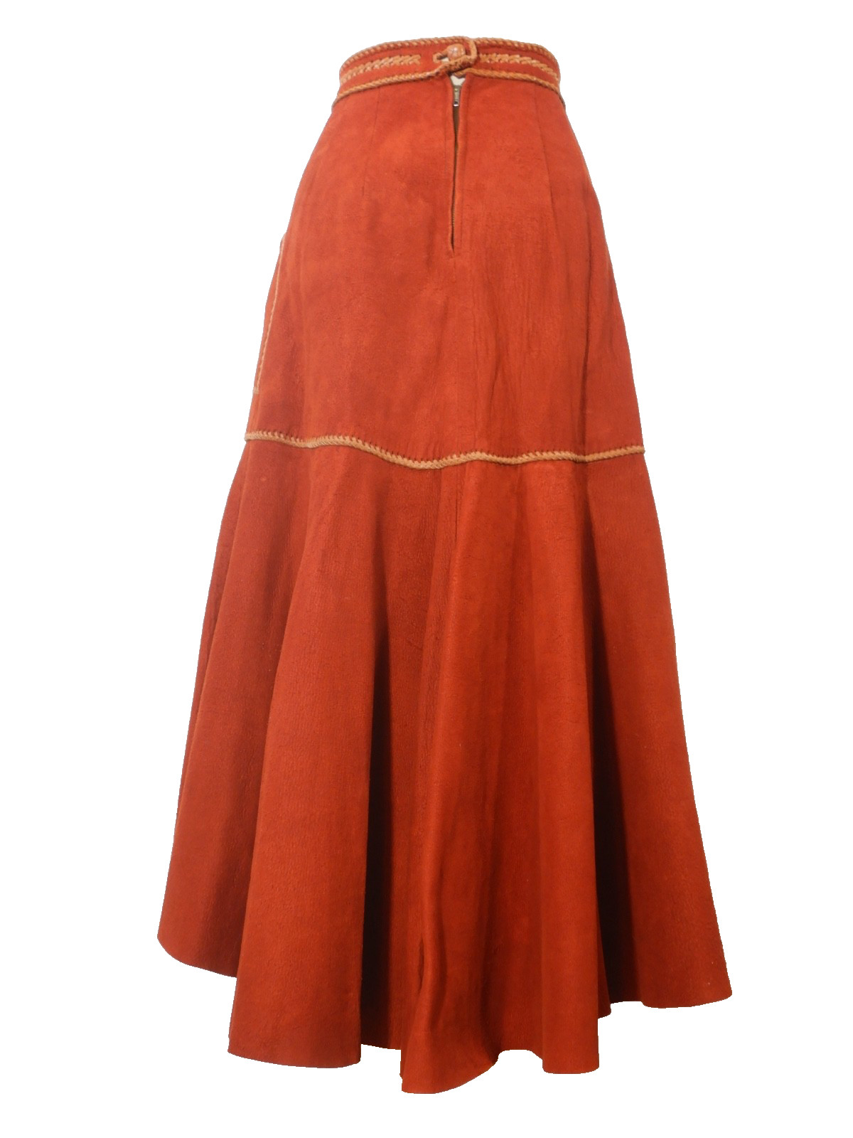 Vintage North Beach Leather Whip Stitch Rust Suede Skirt Size 10