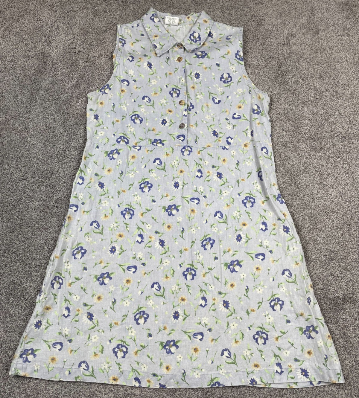 Vintage Match Dress Womens 12 Linen Button Down Floral Cottage Core Grandma Core