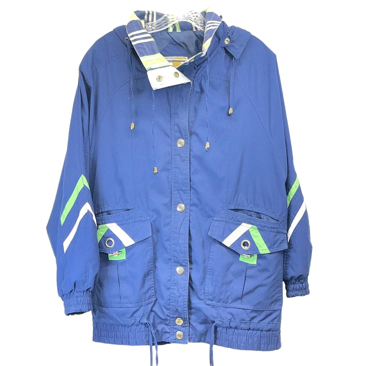 Vintage Current Seen Navy Blue Hooded Button Up Windbreaker Small