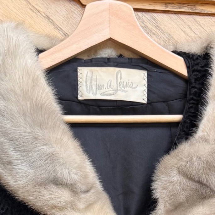 VTG Mink Trim Swakara Genuine South African Karakul Lamb Fur Swing Coat XL/1X