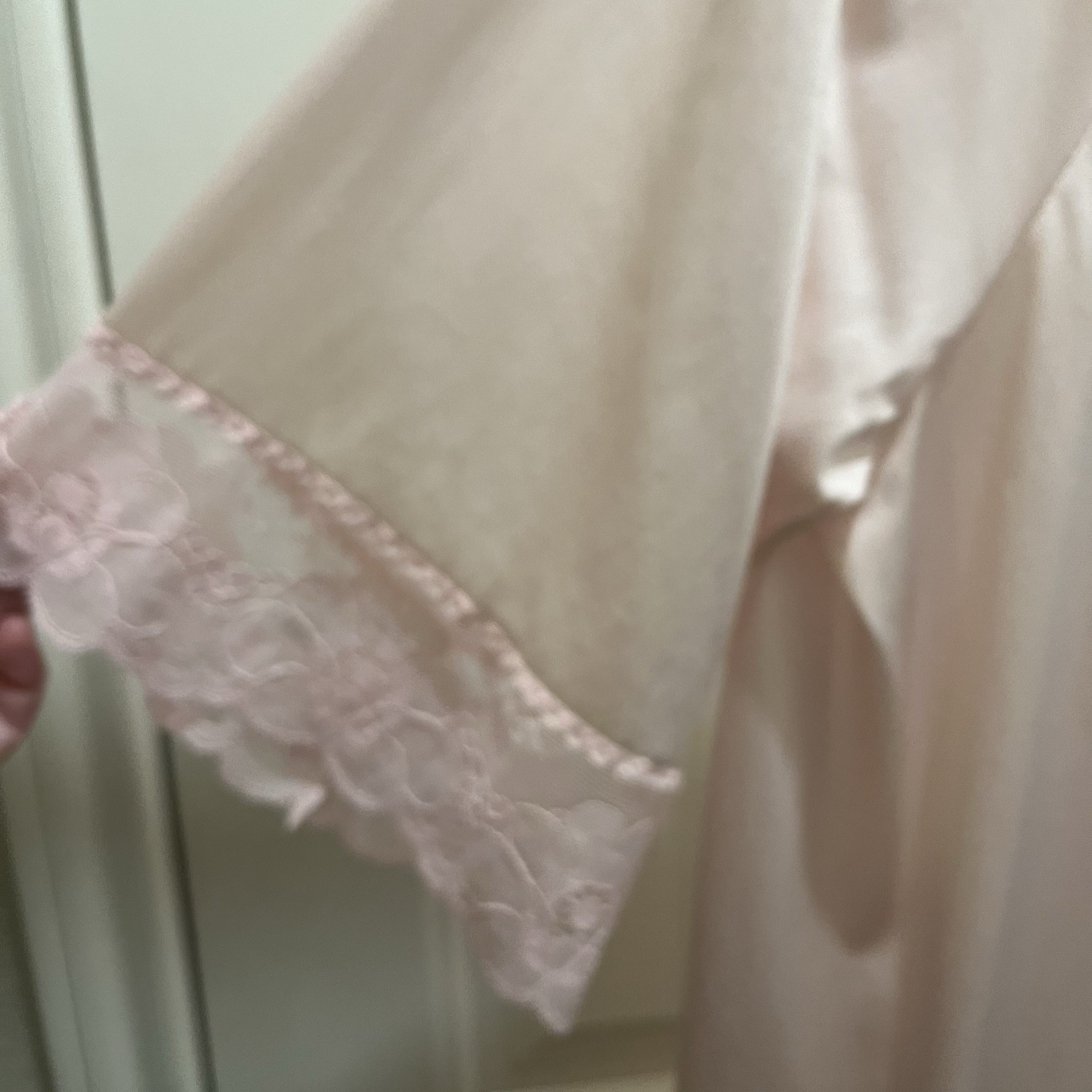 Vintage Lorraine Ice Pink Nylon Nightgown House coat Lace Trim Button Up Size L
