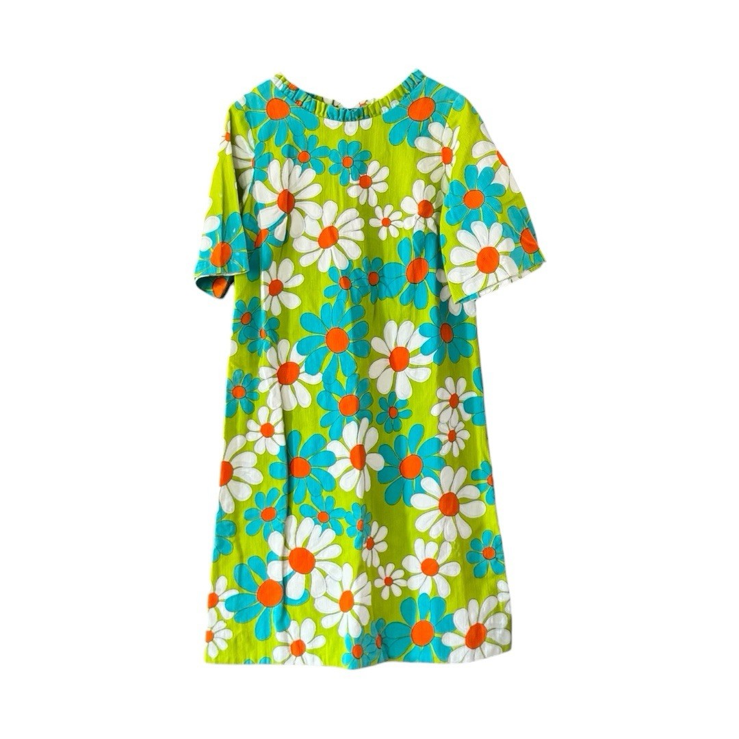 Waikiki Holiday Vintage Hawaiian Flower Power Dress Mod Cotton