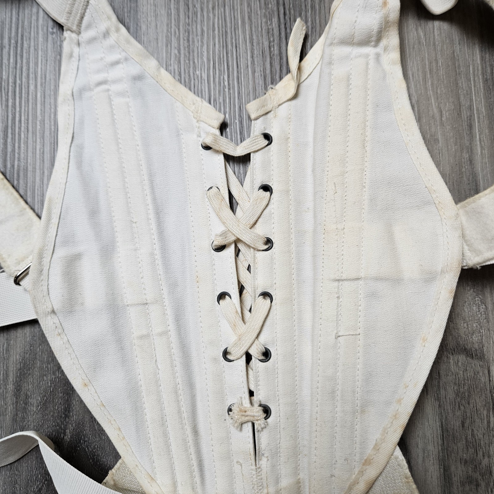 Vintage CAMP Lace Up Medical Lumbar Support Back Brace Canvas Corset Dress Up SM
