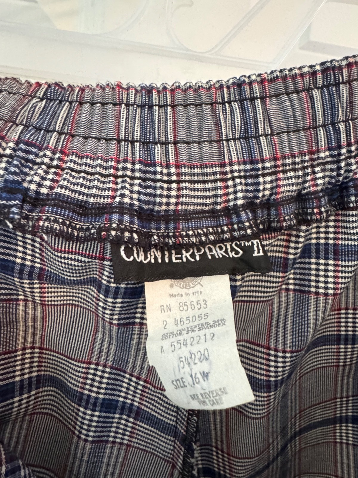 Vintage High-Waist COUNTERPARTS Blue/Gray Red Plaid Stirrup Pants 16W Pockets