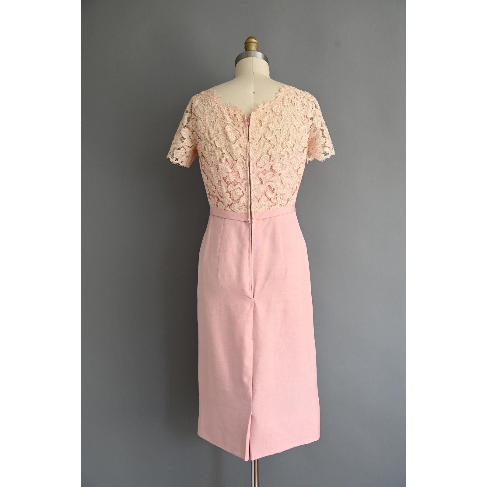 vintage 1950s dress | Terry Allen Pastel Pink Lace cocktail Dress | Medium