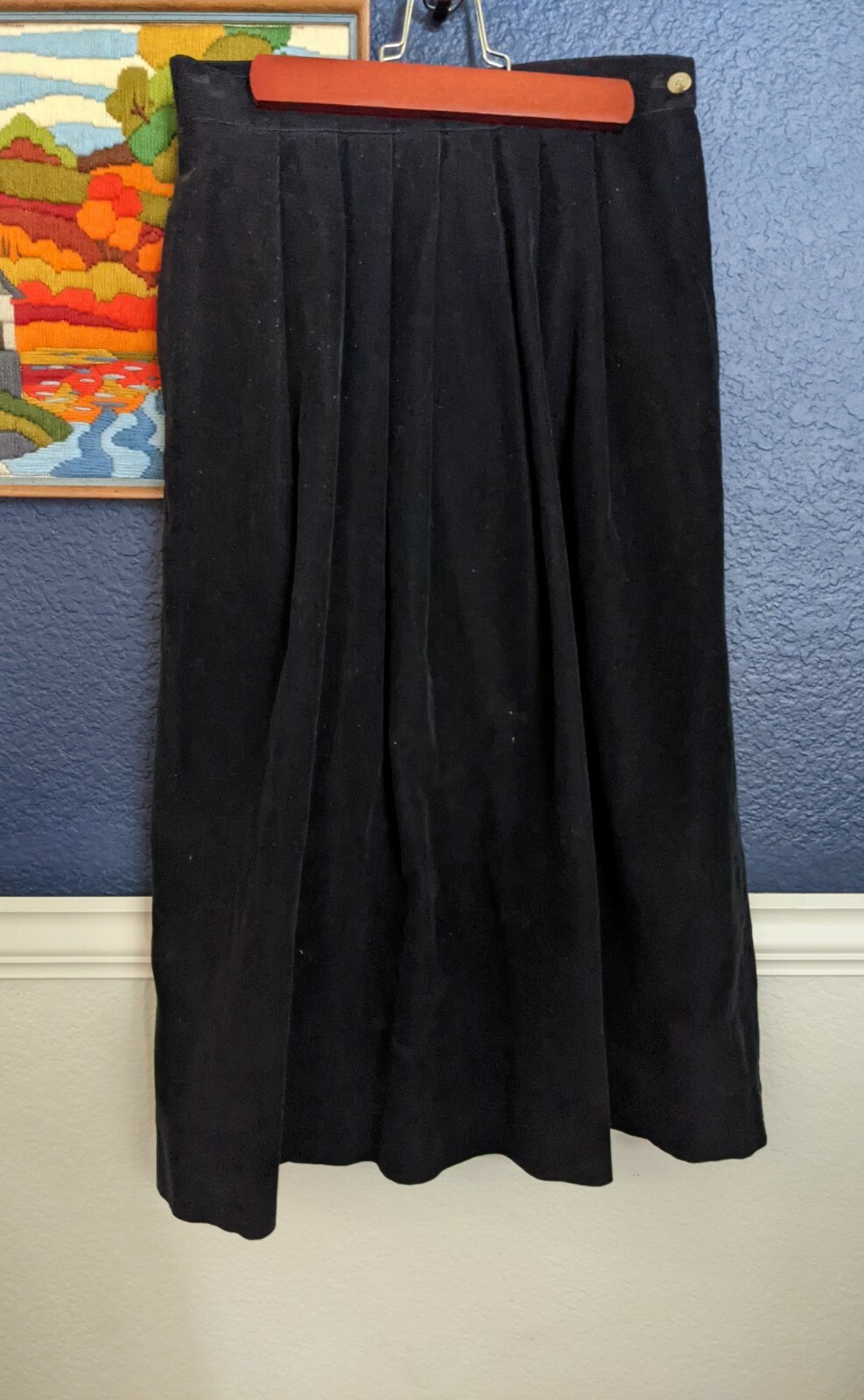 VTG Allen Lolly Nottingham England Black Corduroy Skirt Cotton 8 Petites Medium