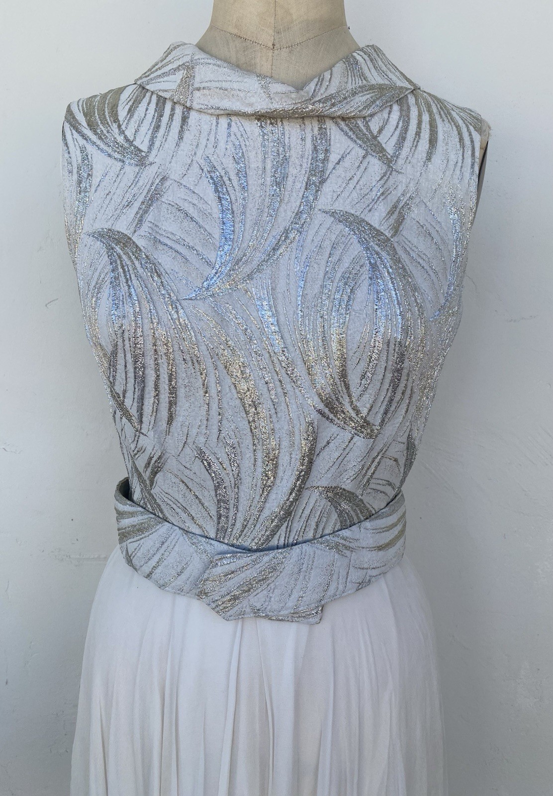 Vintage Elinor Gay Silver Threads with Cream Skirt Cocktail Dress