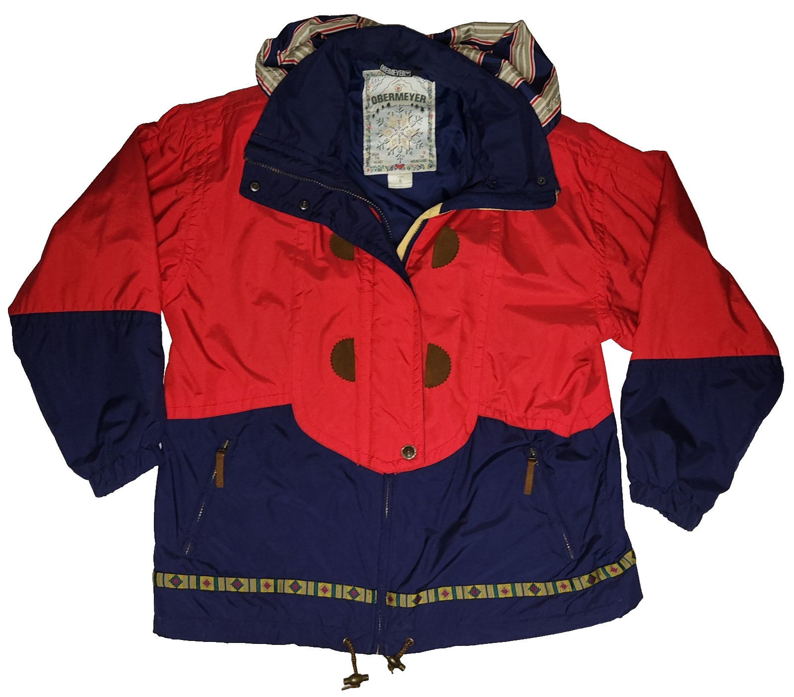 VTG Obermeyer Ski Jacket Women’s 8 Hooded Windbreaker Red Blue Full Zip Snap