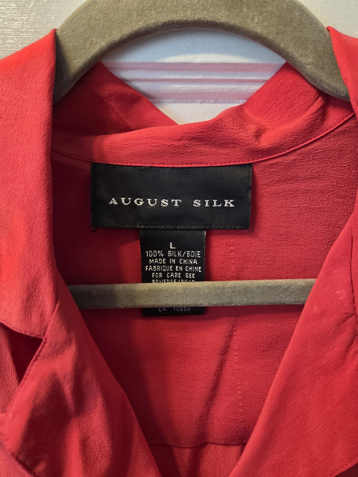Vintage NWT OS August Silk Red Blouse Short Sleeve Shoulder Pads. Large
