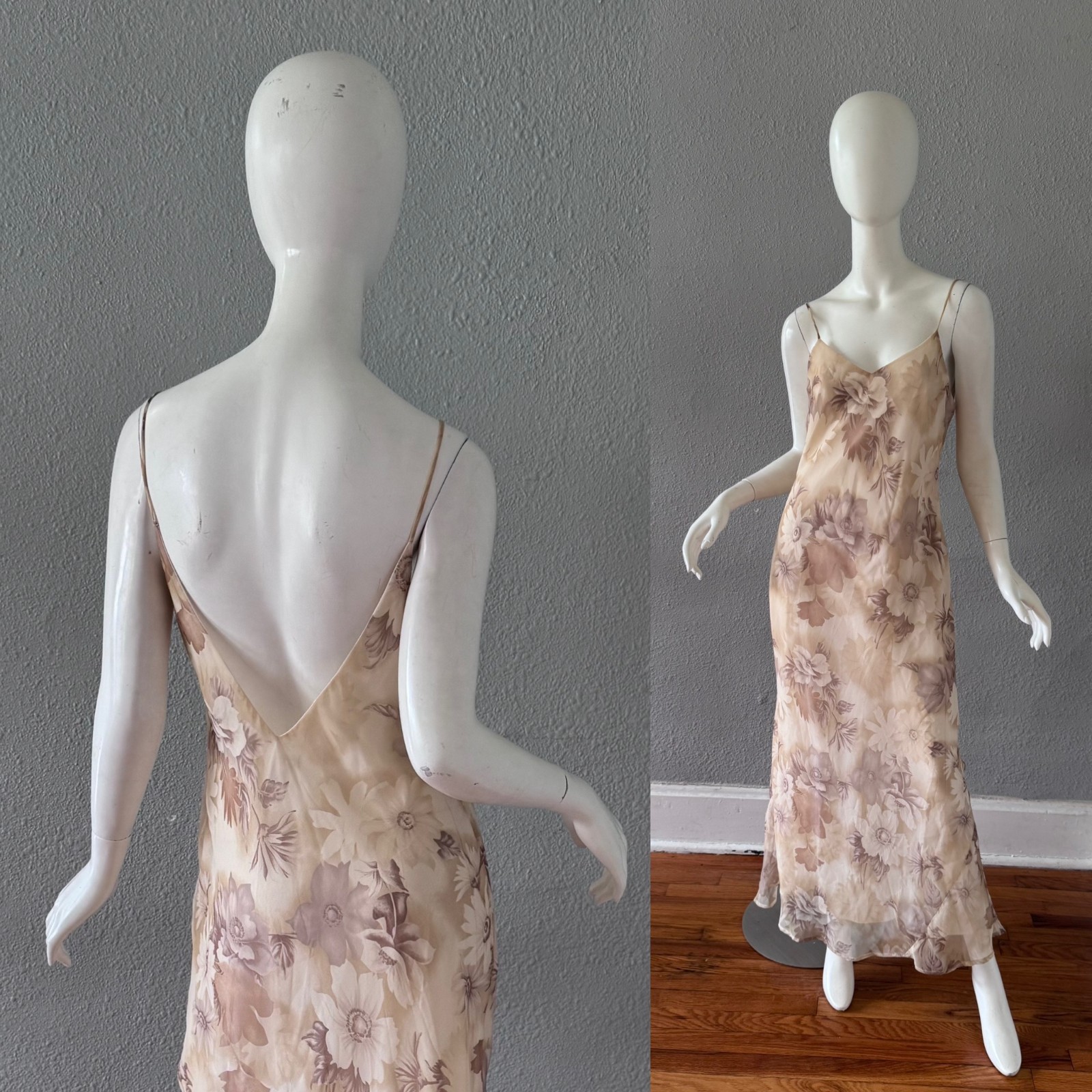Vintage 90s Floral Chiffon EXPRESS Backless Femme Slip Maxi Dress S