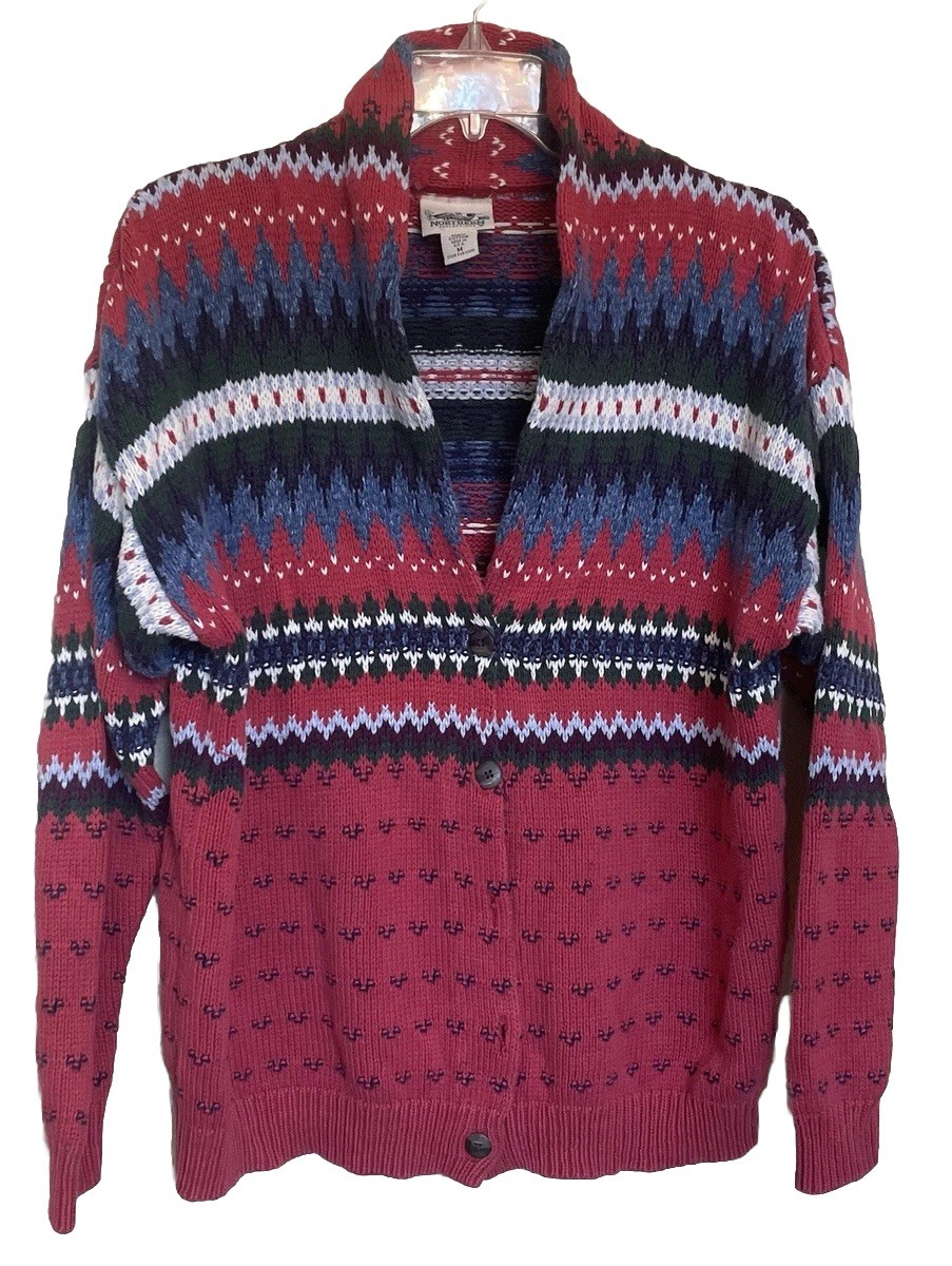 Vintage Northern Reflections Cardigan Sweater 100% Cotton Made In USA Size M
