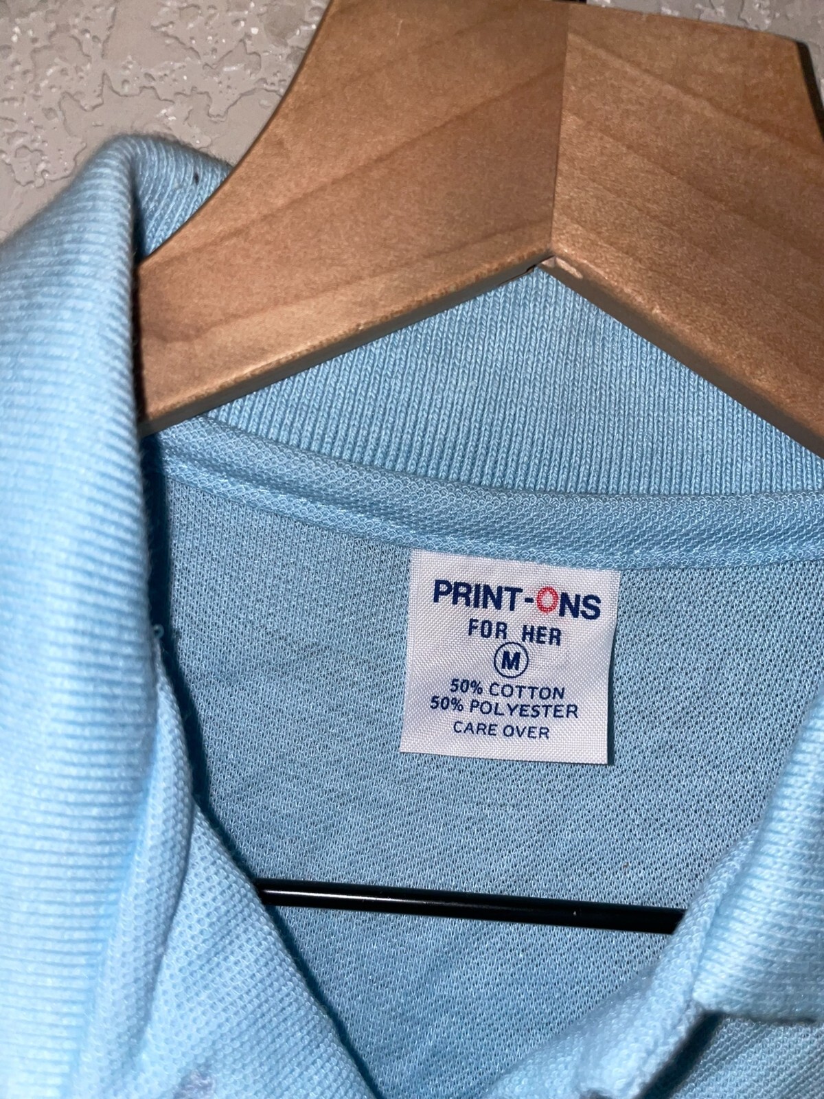 1970s 80s Vintage Women’s Print Ons Print-Ons Blue Polo Blank Shirt Top Women M