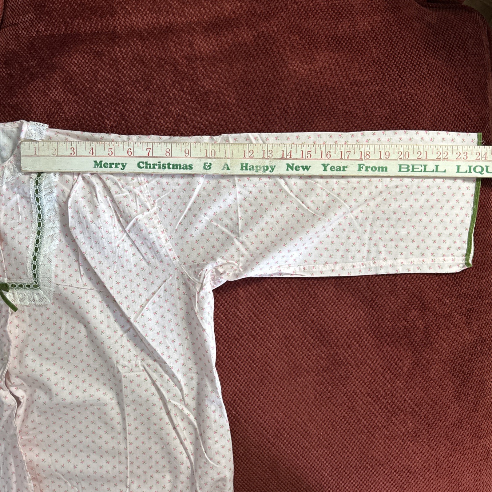 Vintage Ideal Lady Full Length Cotton Pajamas Size 40/L Pink Flowers Green Trim