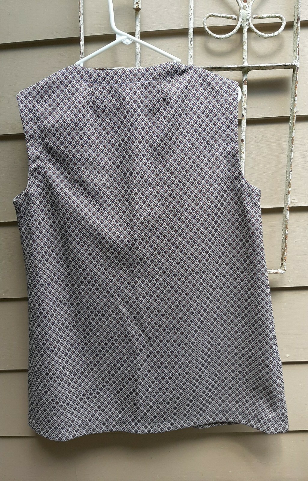 Vintage 70s Vest Long Length Geometric wine, navy blue, gray &beige size M/L