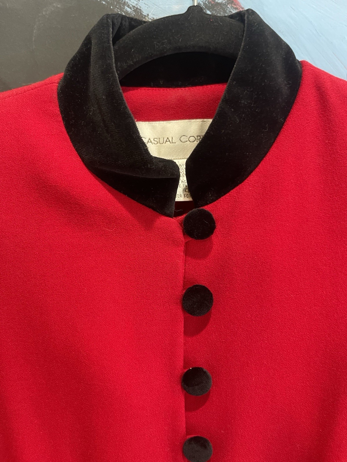 VTG Casual Corner Cotton Red With Velvet Trim Buttons Pant Suit Set Size 4