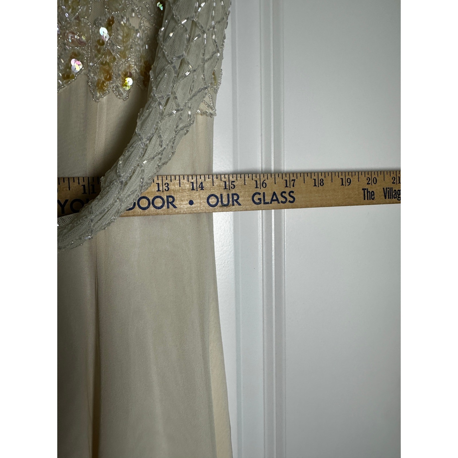 Jovani Vintage Pure Silk Beaded Sequin Long Sleeve Evening Gown Ivory Size 8