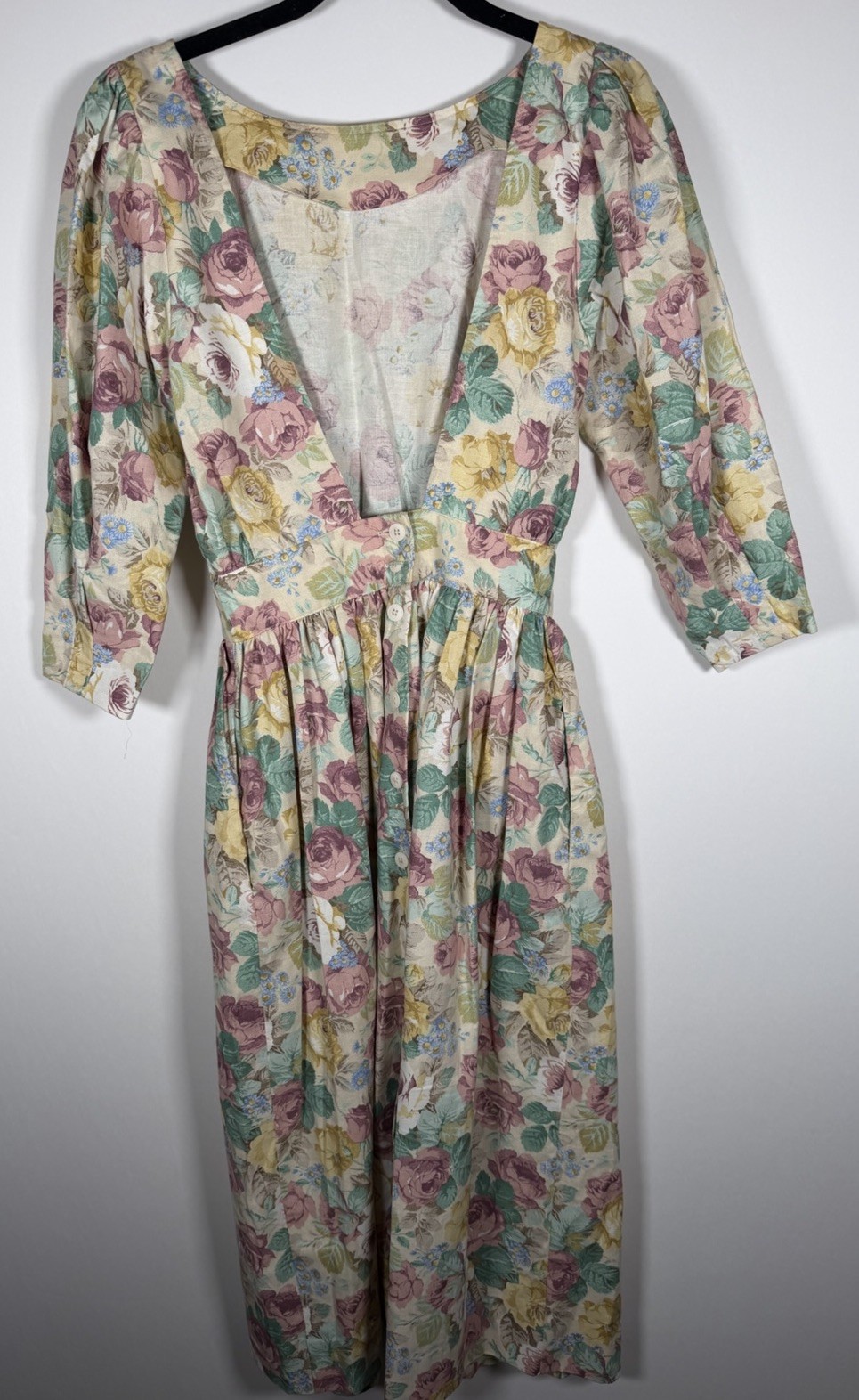 Vintage 80s muted floral puff sleeve cottagecore prairie victorian dress 4