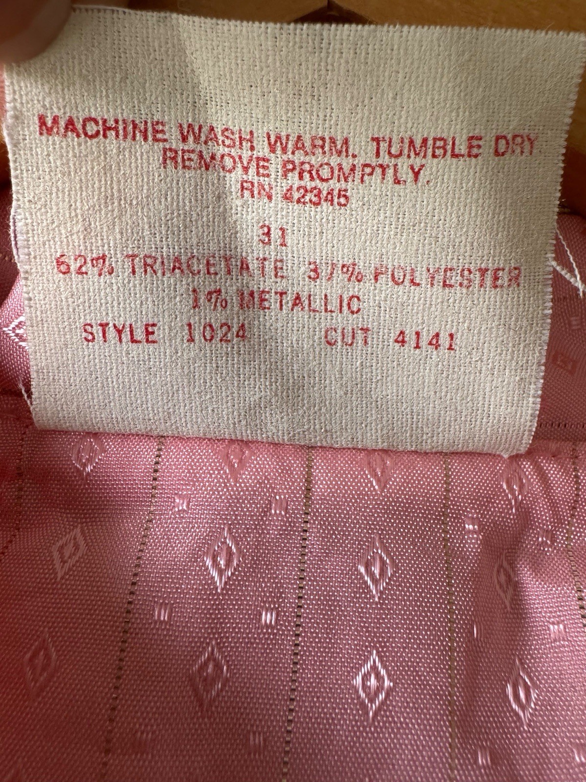 Vintage COS COB 15/16 Pink Metallic Jacquard Blouse Collar Gold Trim NWOT