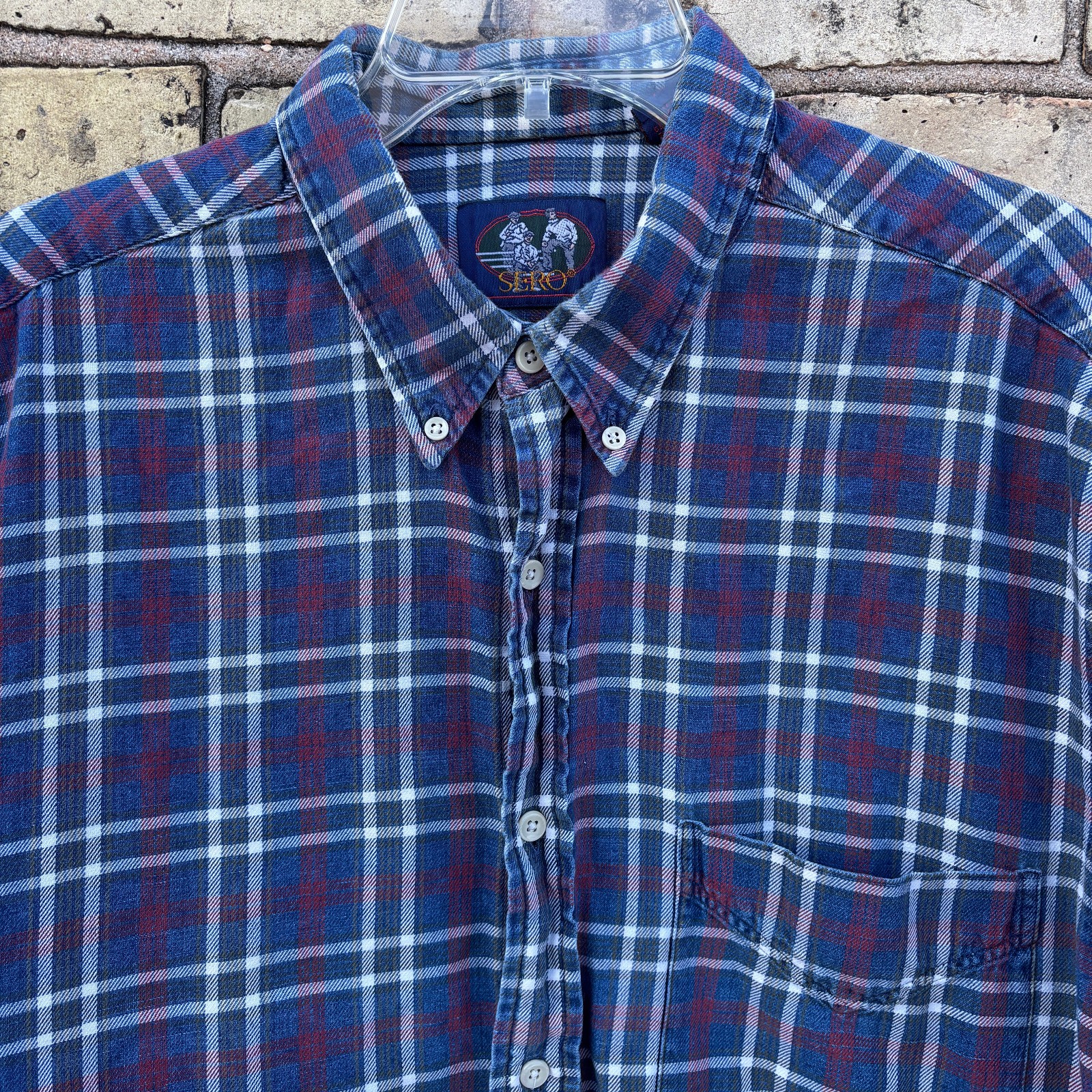Sero Purple Plaid 100% Woven Cotton Long Sleeve Shirt Faded