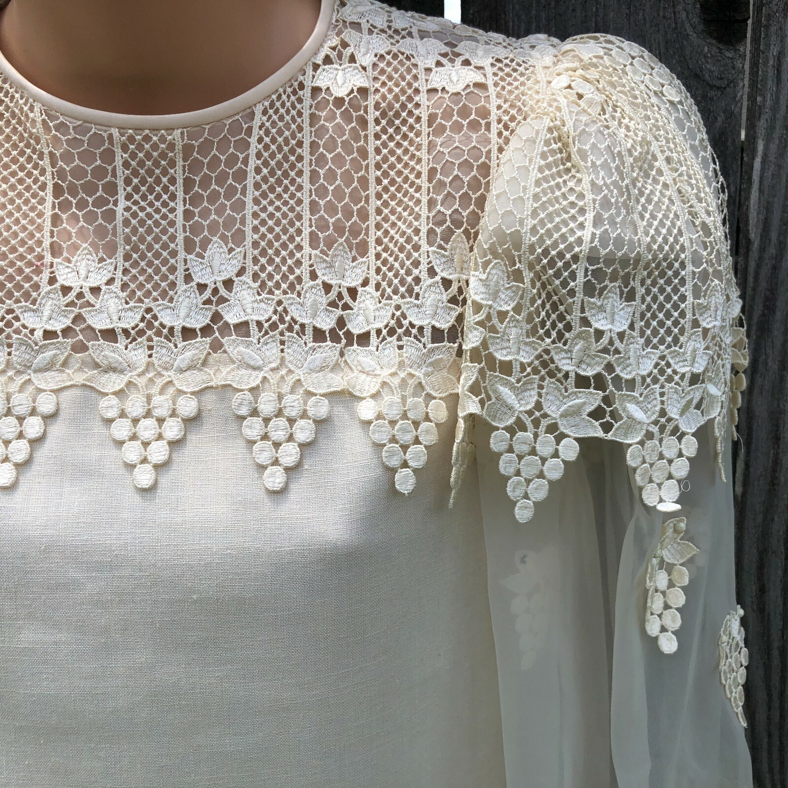 Morton Myles for the Warrens Vintage Ivory Dress Sheer Balloon Sleeves Lace Sz 4