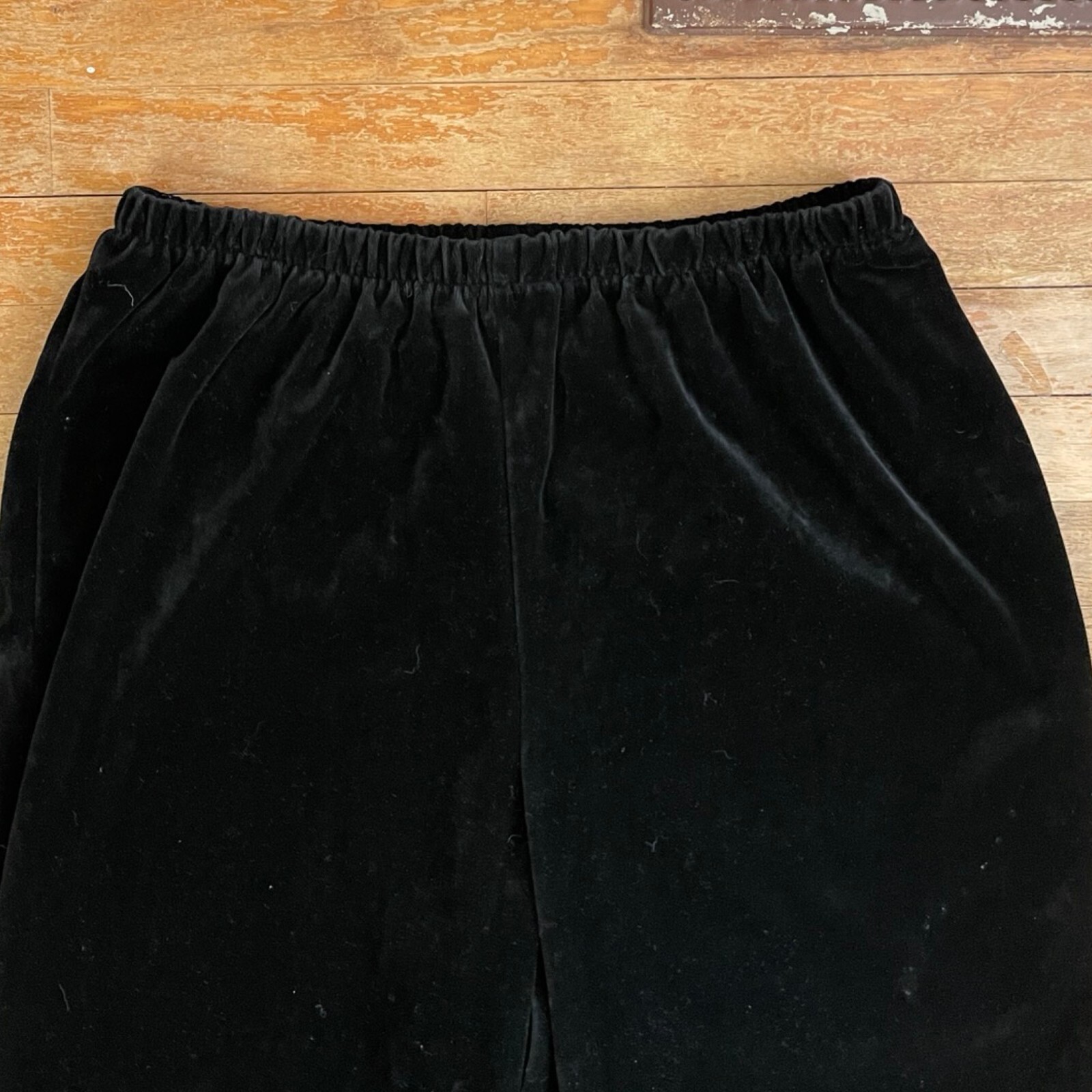 Vintage Black Velvet Pants Plus Size 1X/2X 34-37″ Elastic Waist 1970s