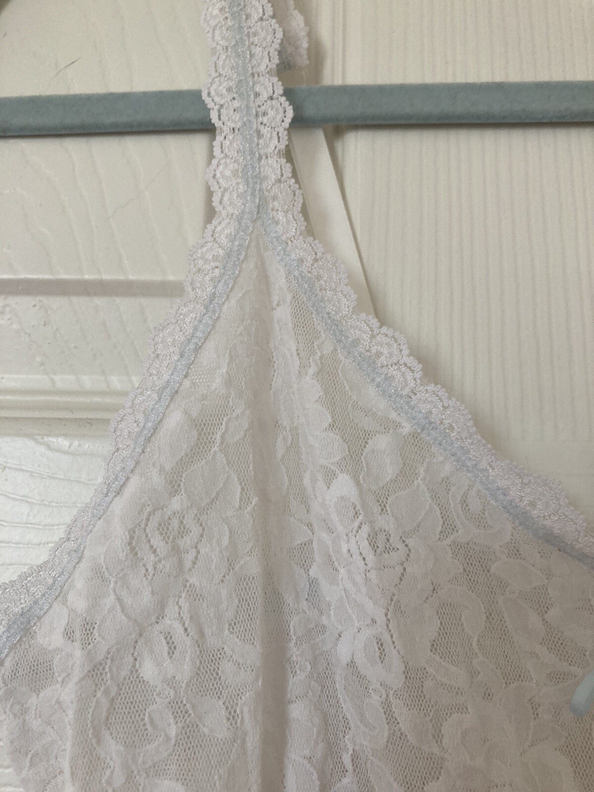 Vintage Hanky Panky Nightgown S White Blue Ribbon Accent Bridal Coquette Y2K 90s