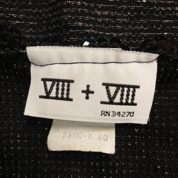 Vintage Disco Glam Sequin Ruched V-Neck Metallic Blouse Black Silver Sz Small