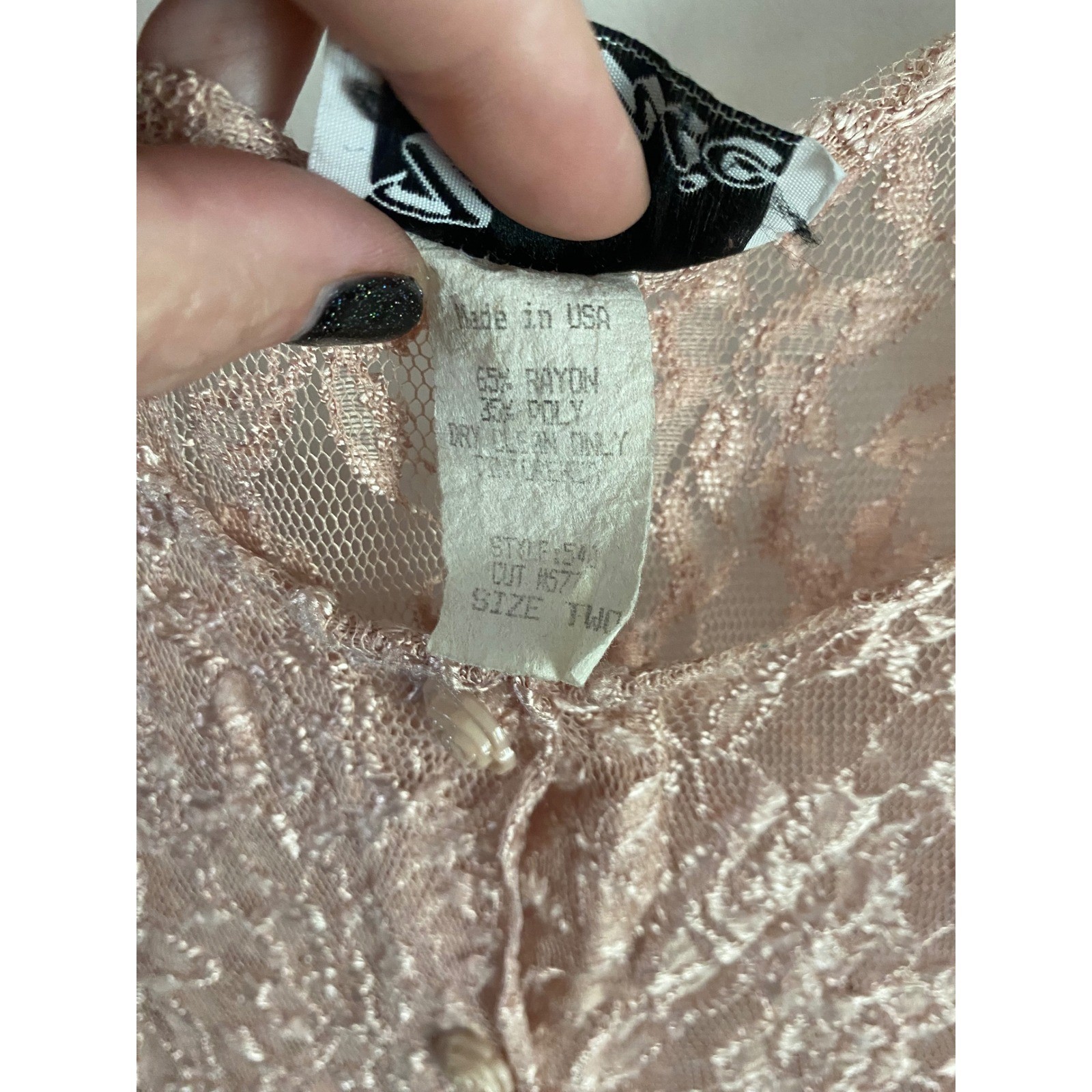 La Chic Vintage Pink Lace Midi Dress Sheer Button Front Rose Buttons USA
